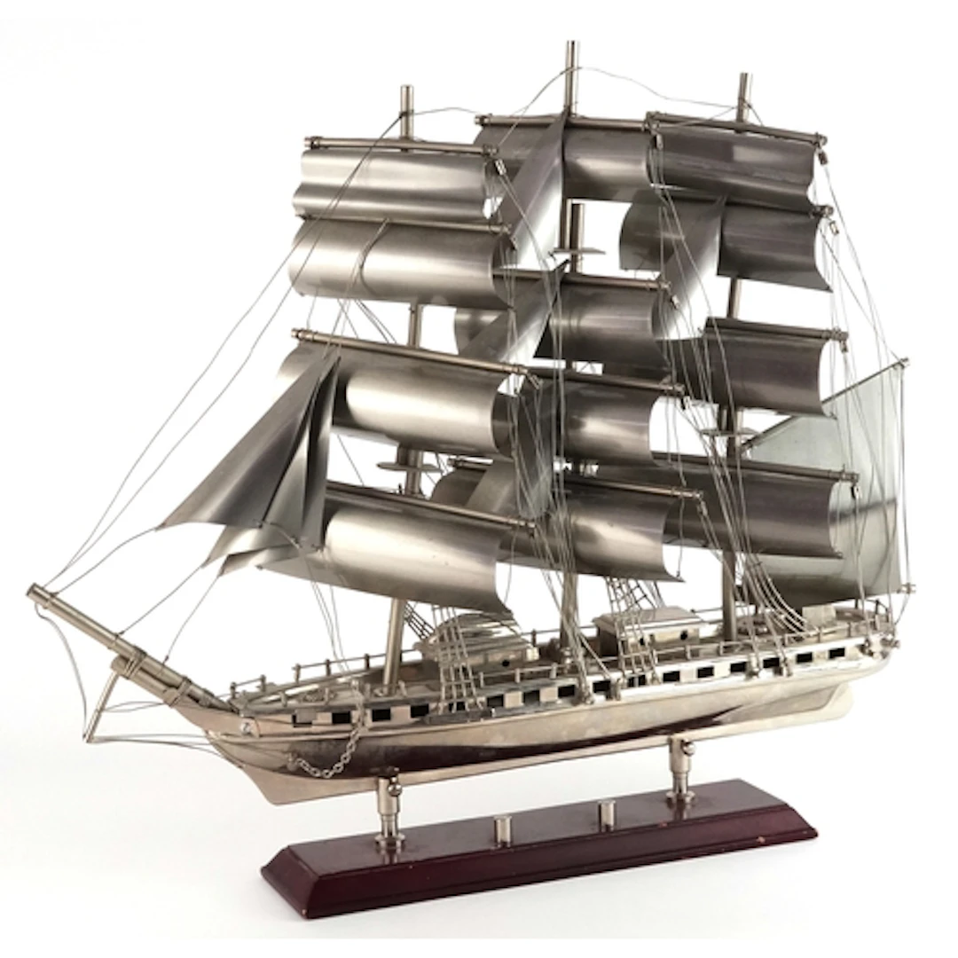Chrome plated aluminium model of galleon ship, 48cm in lengt...