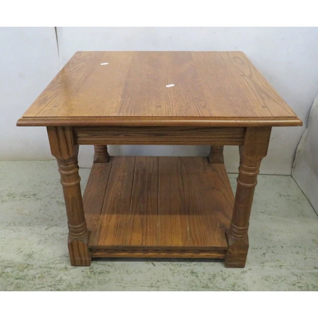 2 Tier Oak Multiyork Side Table, turned columns, square top,...
