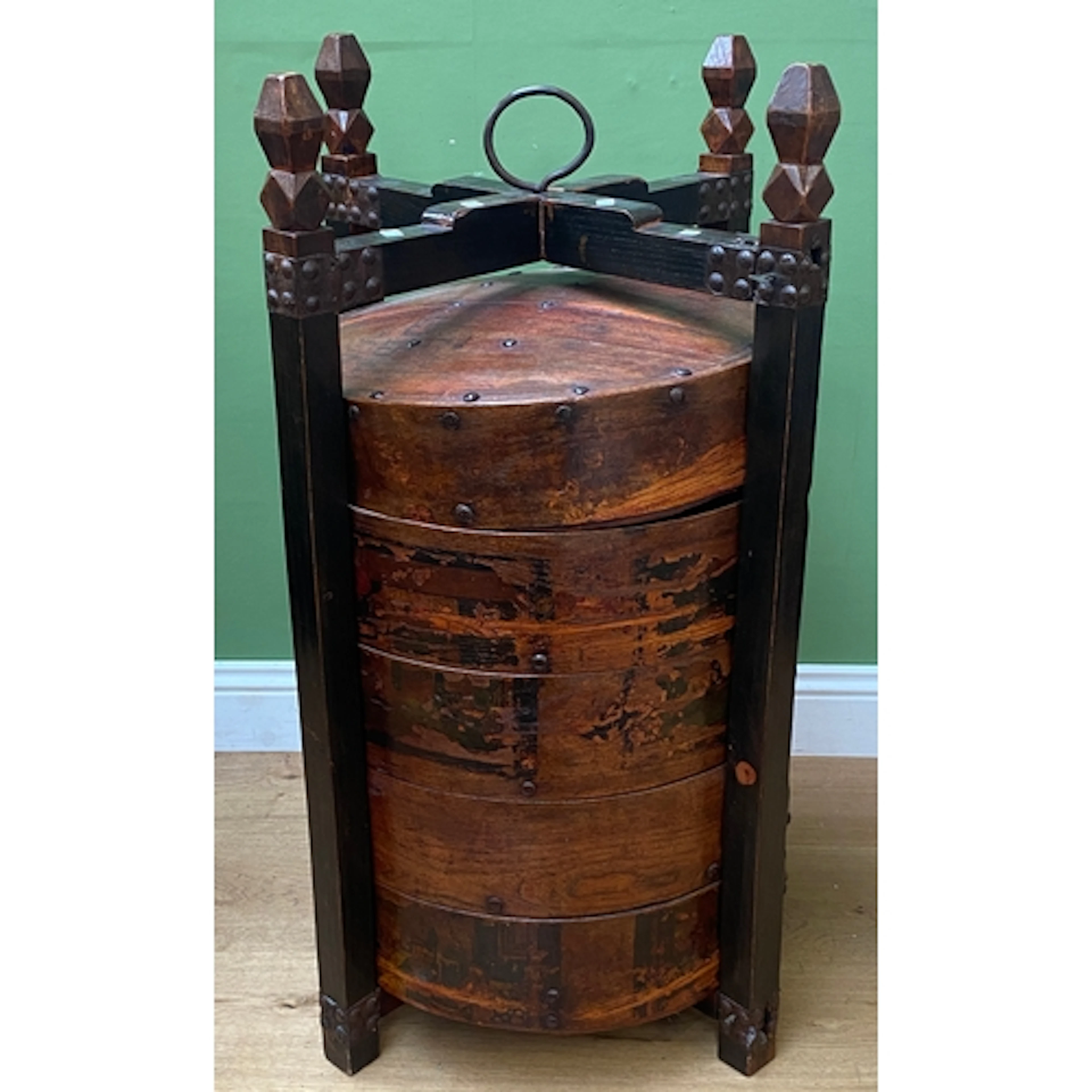 A antique oversized Chinese army tiffin converted as a lamp ...
