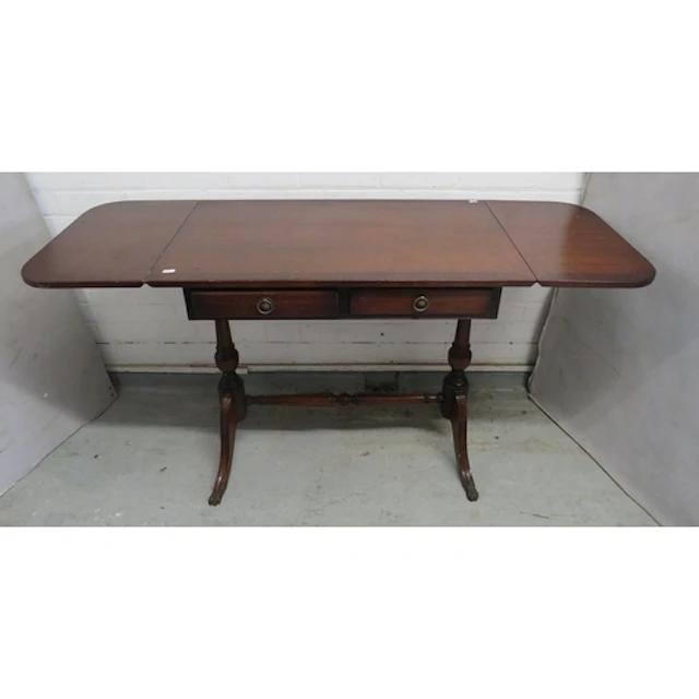 Mahogany Regency Style Drop Flap Side Table with 2 central d...