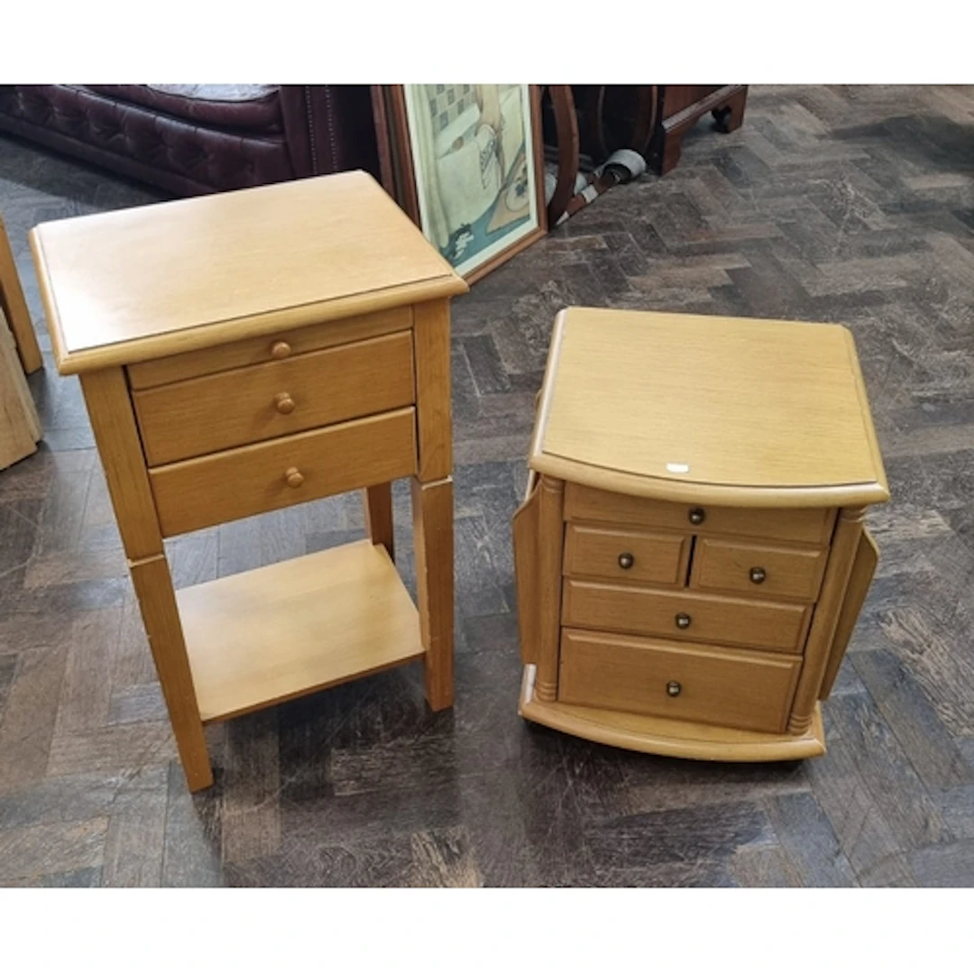 A miniature chest of five drawers and a bedside chest fitted...