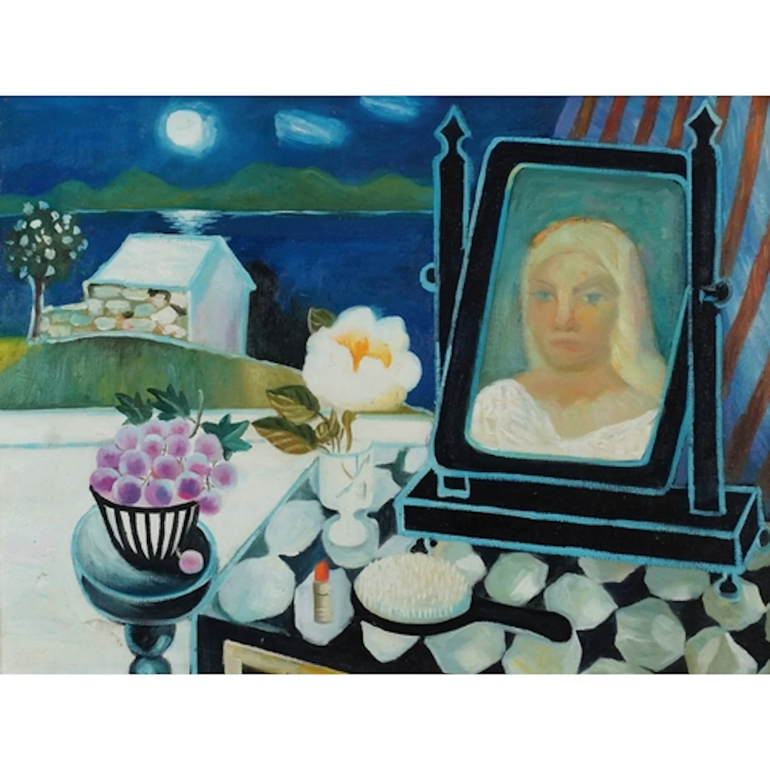 Reflection in a mirror by moonlight, oil on canvas, framed, ...
