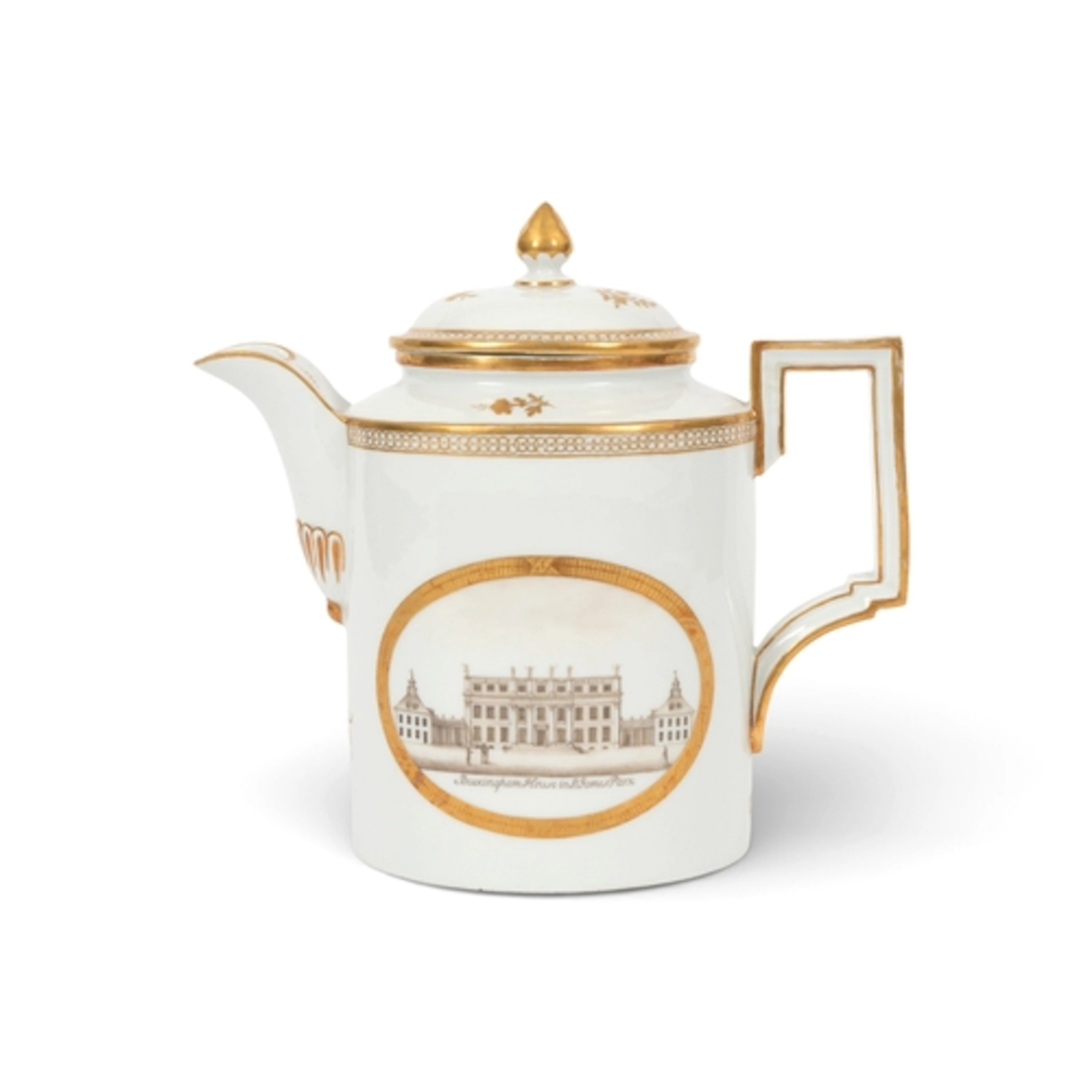 A Fürstenberg coffee pot and cover, c.1790, the oval form pa...