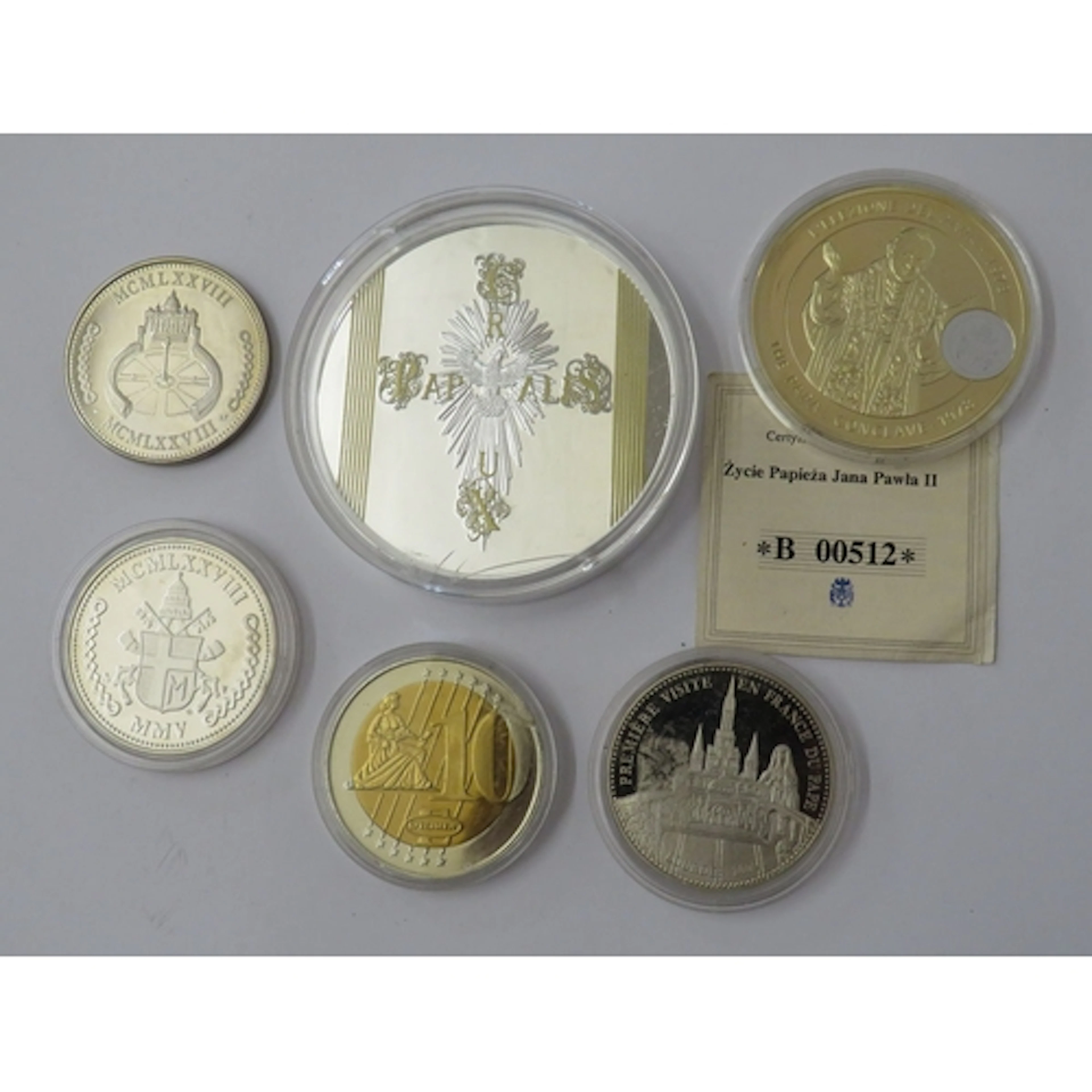 Papal White Metal Medallions incl. large white metal & gilt ...