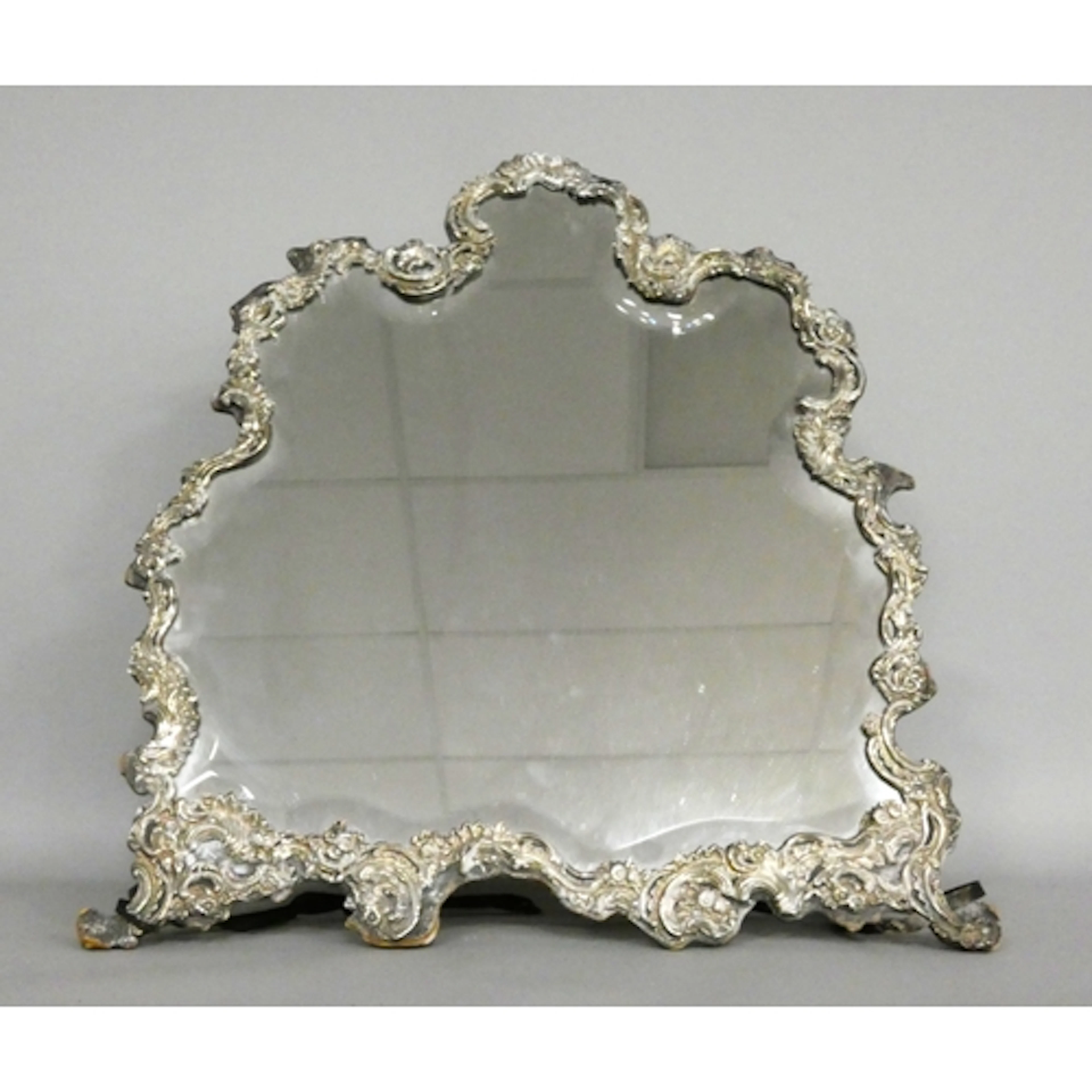Late Victorian silver embossed large dressing table mirror f...