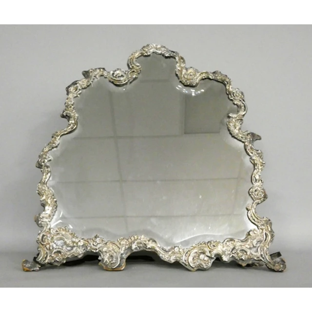 Late Victorian silver embossed large dressing table mirror f...