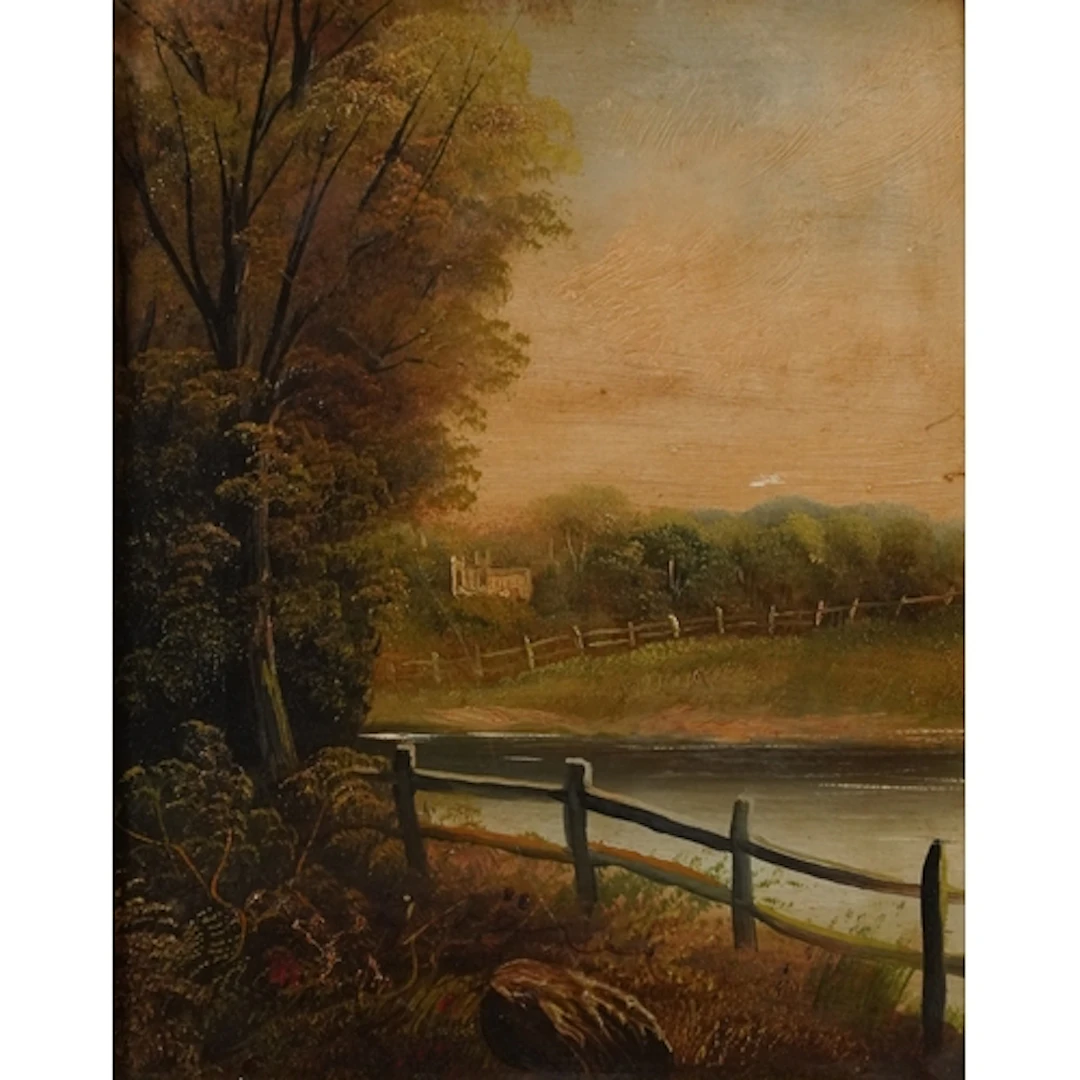 Rural landscape, 19th century oil on board, indistinctly ins...