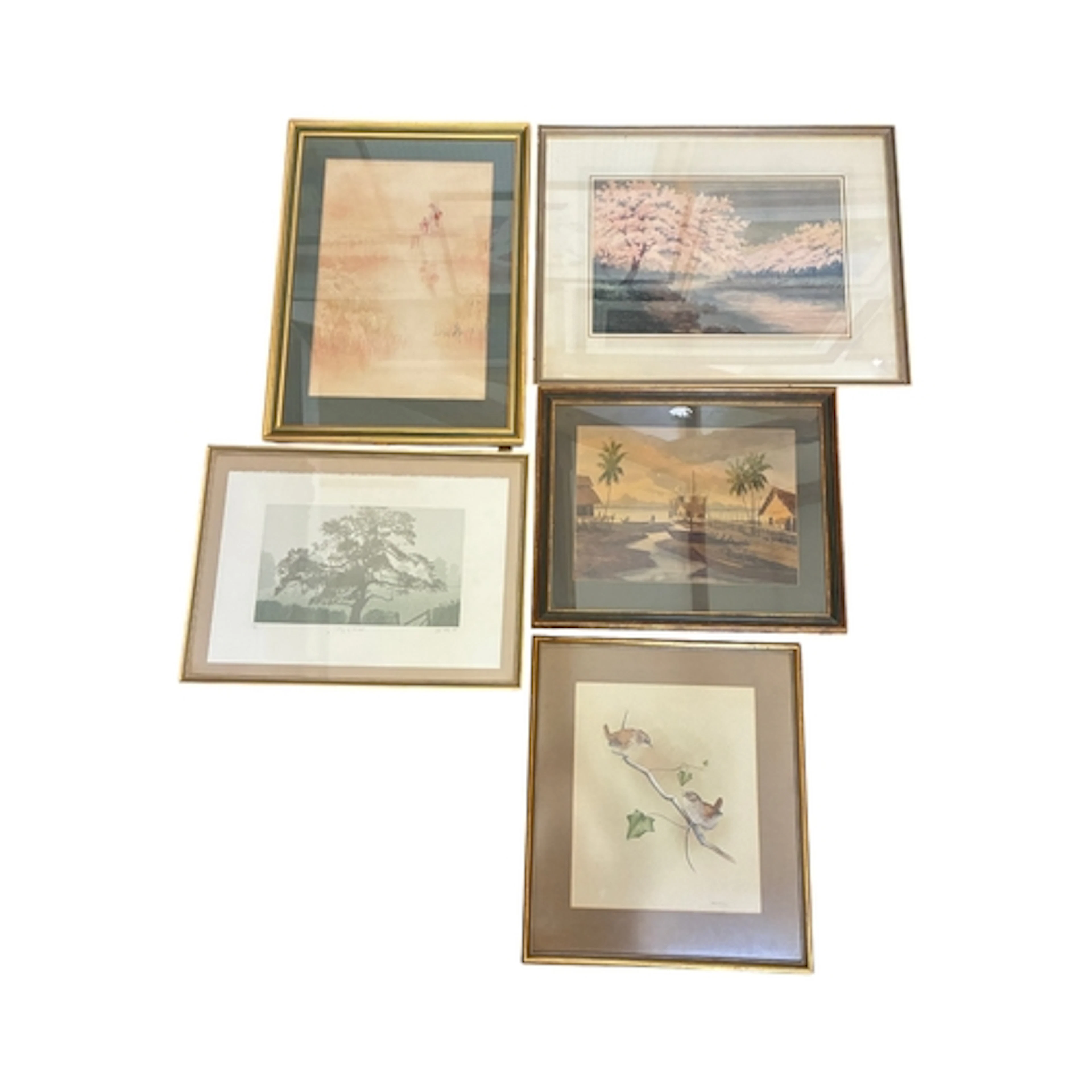 Six paintings and prints, to include two Japanese watercolou...