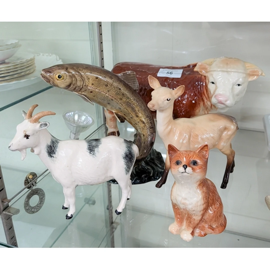 Beswick - leaping salmon, goat, deer and a cat and Melba war...