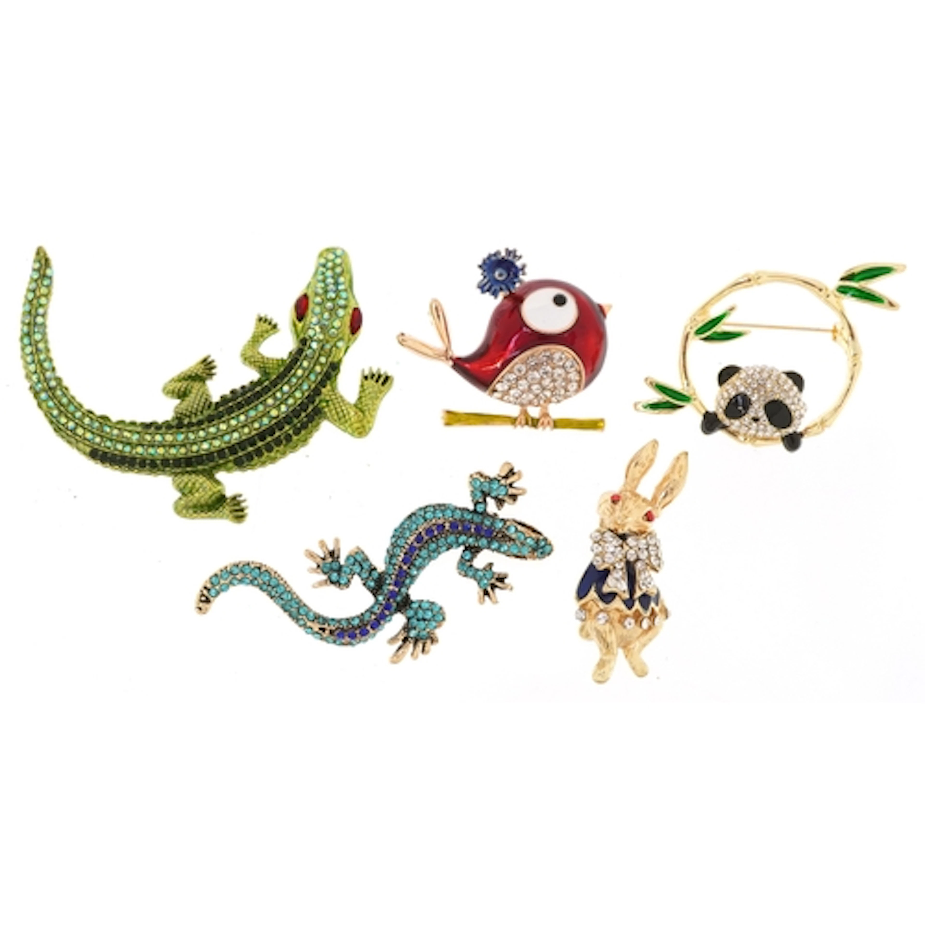 Five jewelled brooches in the form of animals comprising all...