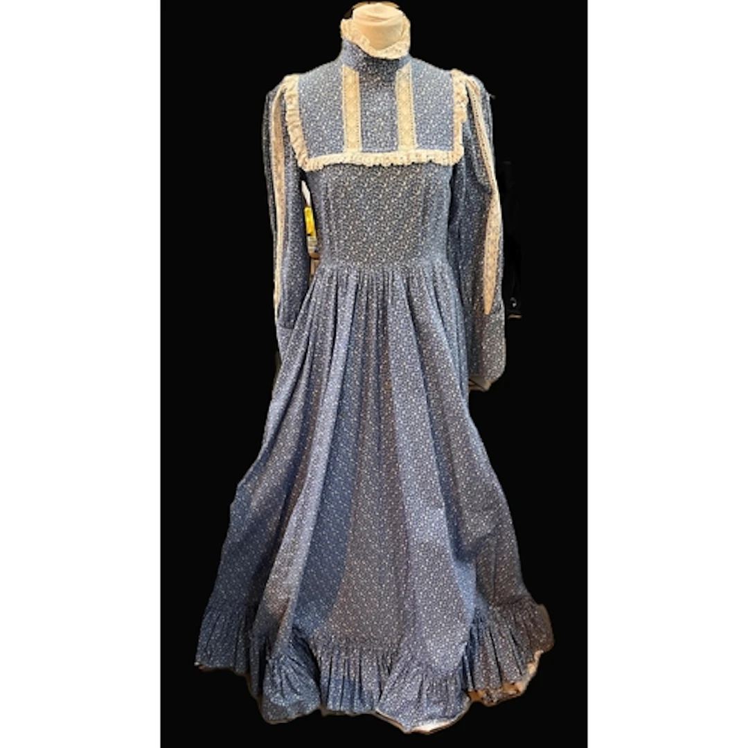 A vintage early 1970's cotton Prairie maxi dress in blue and...