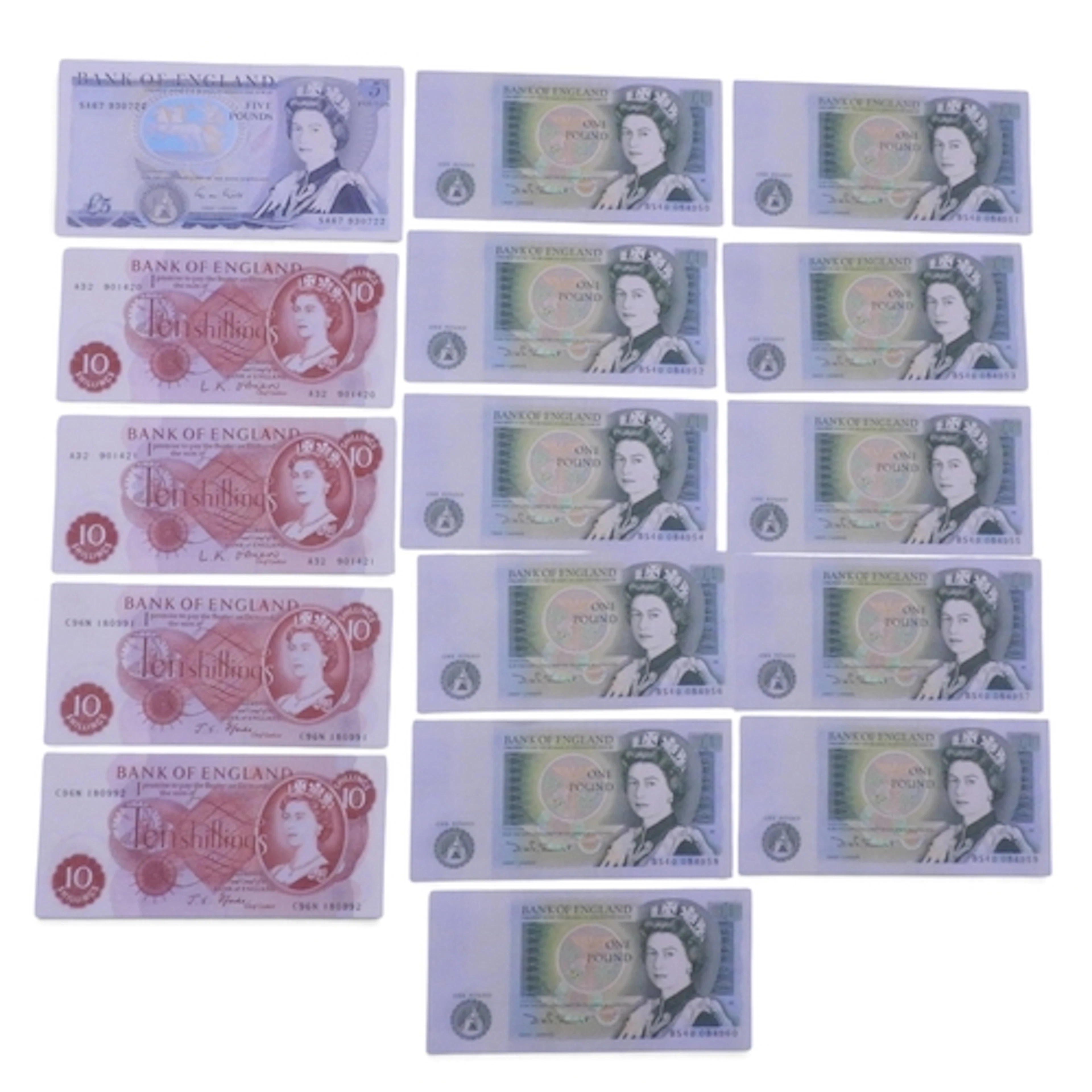 BANK OF ENGLAND One Pound Banknotes a consecutive run of ele...