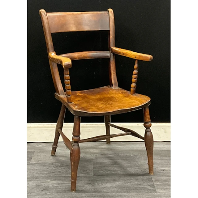 A 19th century elm oxford bar-back dining chair, curved back...