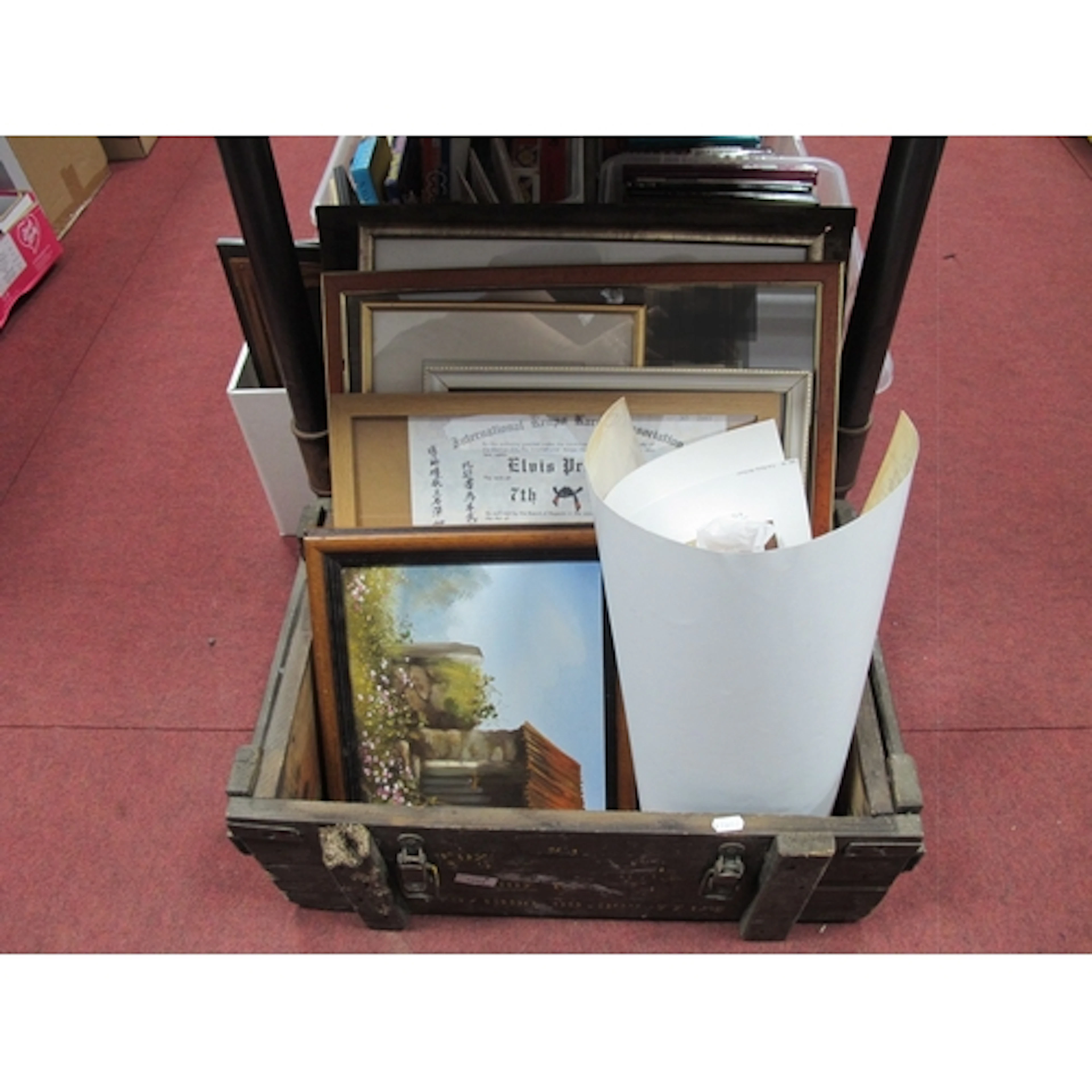 Quantity of Prints and Original Artwork in Military Crate.