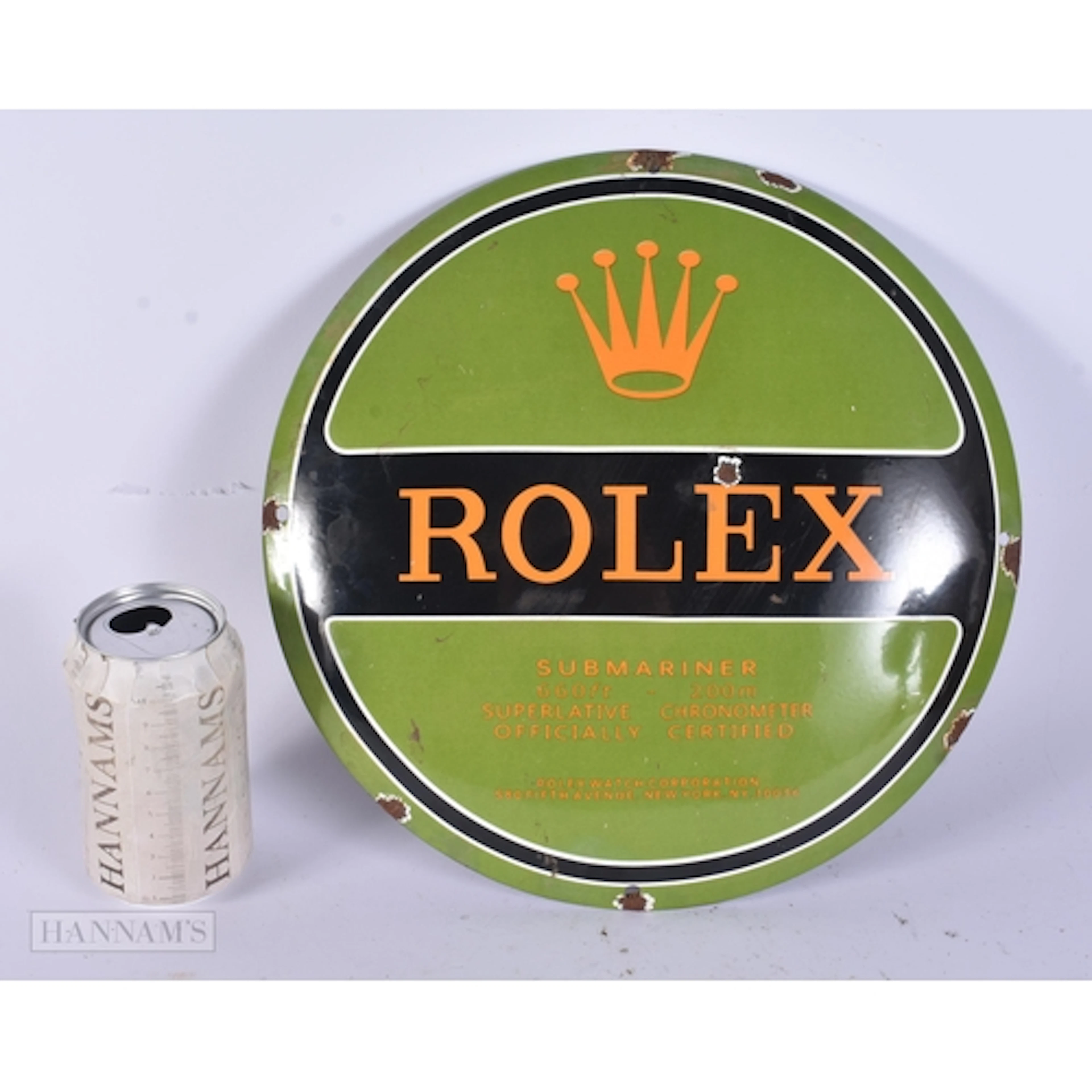 A ROLEX SUBMARINER ENAMEL SIGN. 29 cm wide.