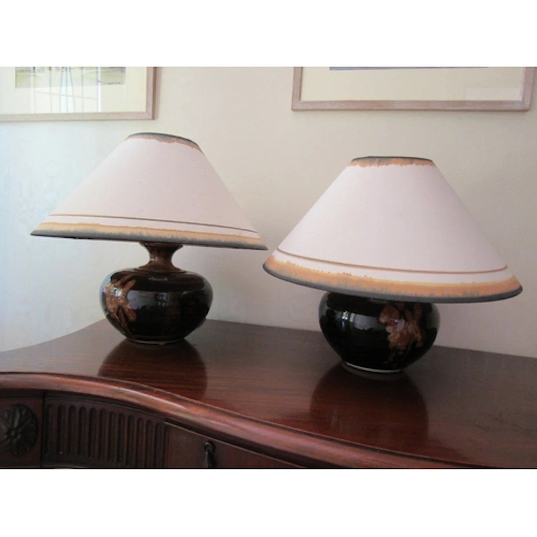 Pair of Irish Fired Earthenware Lamps with Original Shades W...