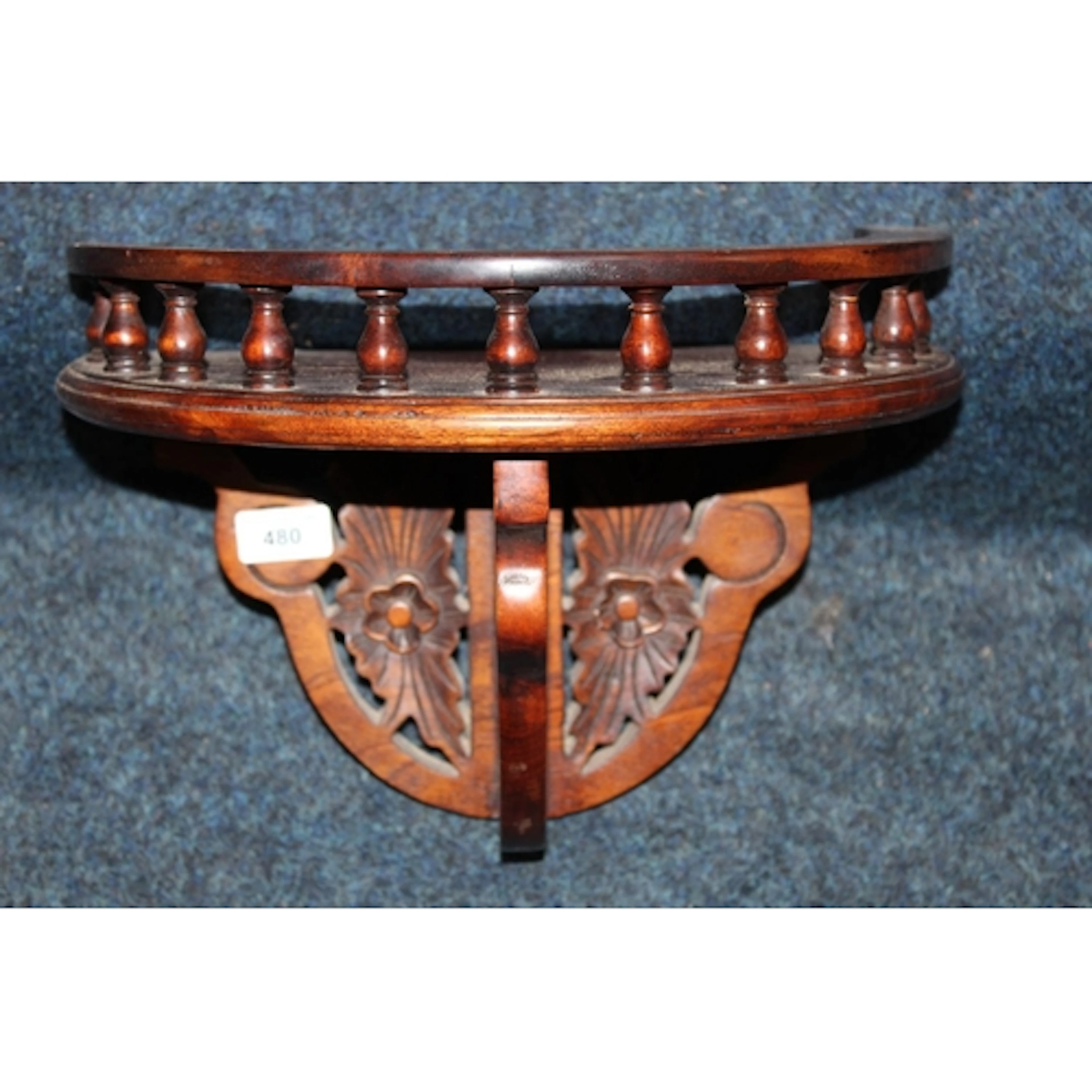 Modern carved mahogany demi-lune wall sconce shelf with balu...