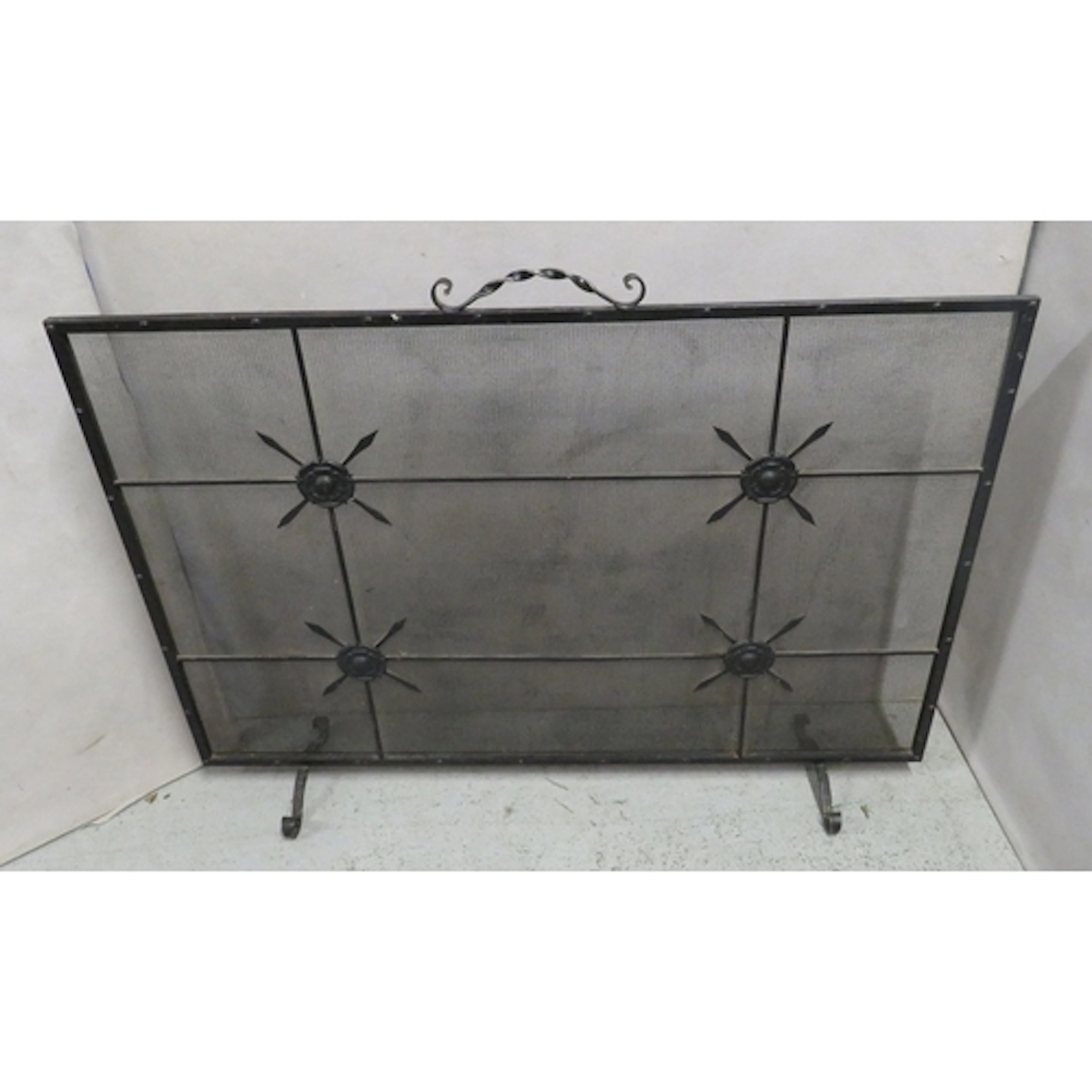 Vintage Wrought Iron Fireguard with floral motifs to each si...