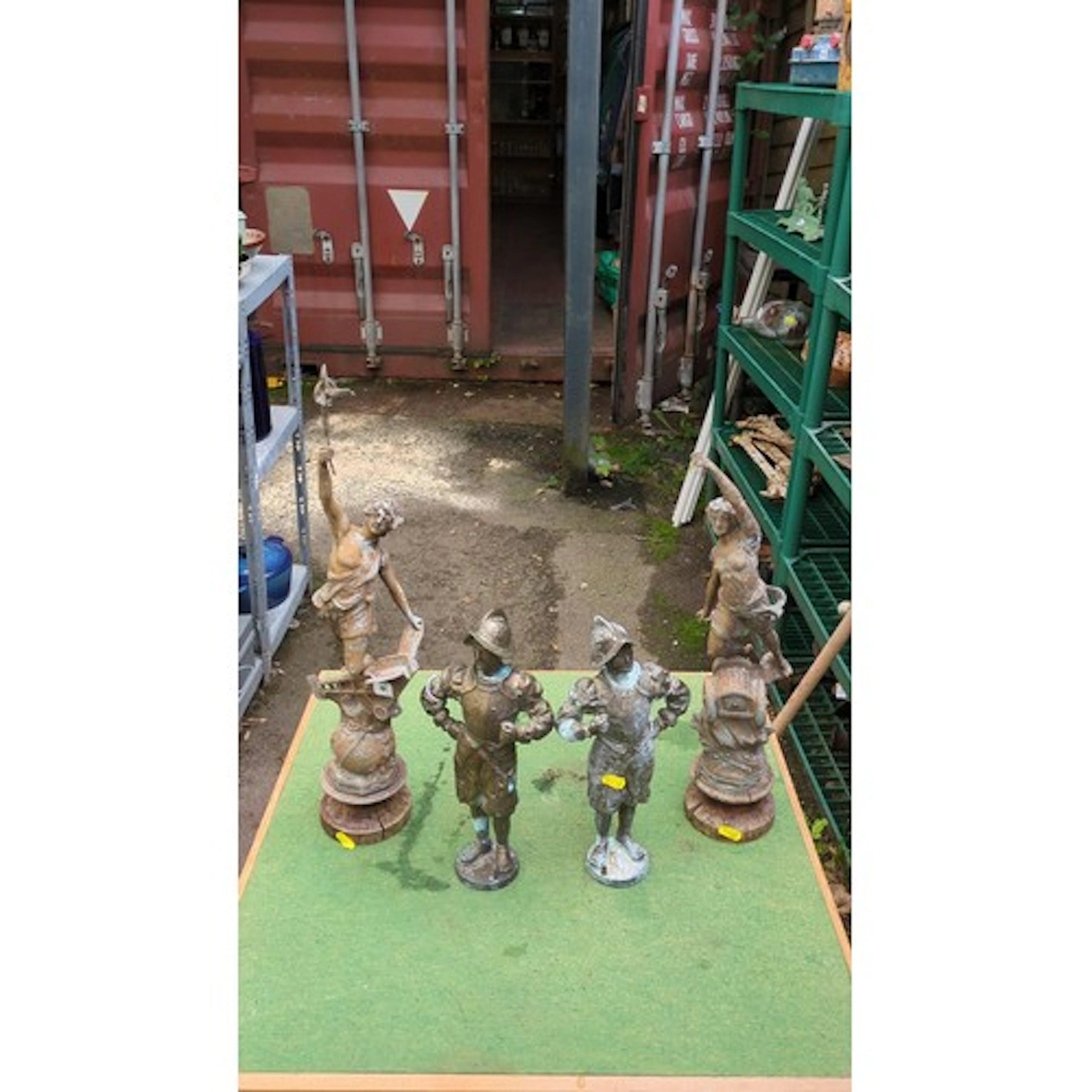 A group of figural metal ornaments, comprising two armoured ...