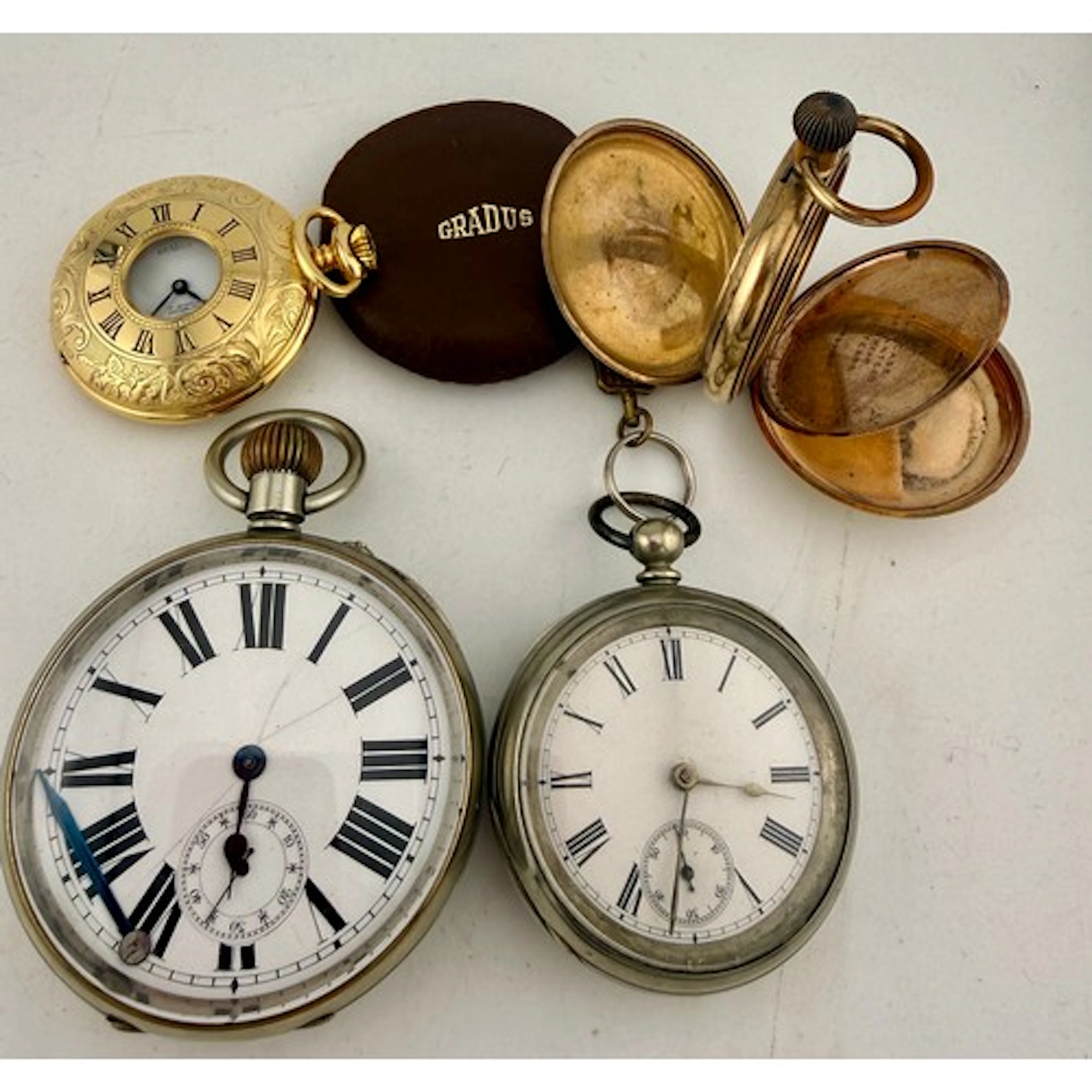 Silver plated pocket watches to include Goliath pocket watch...
