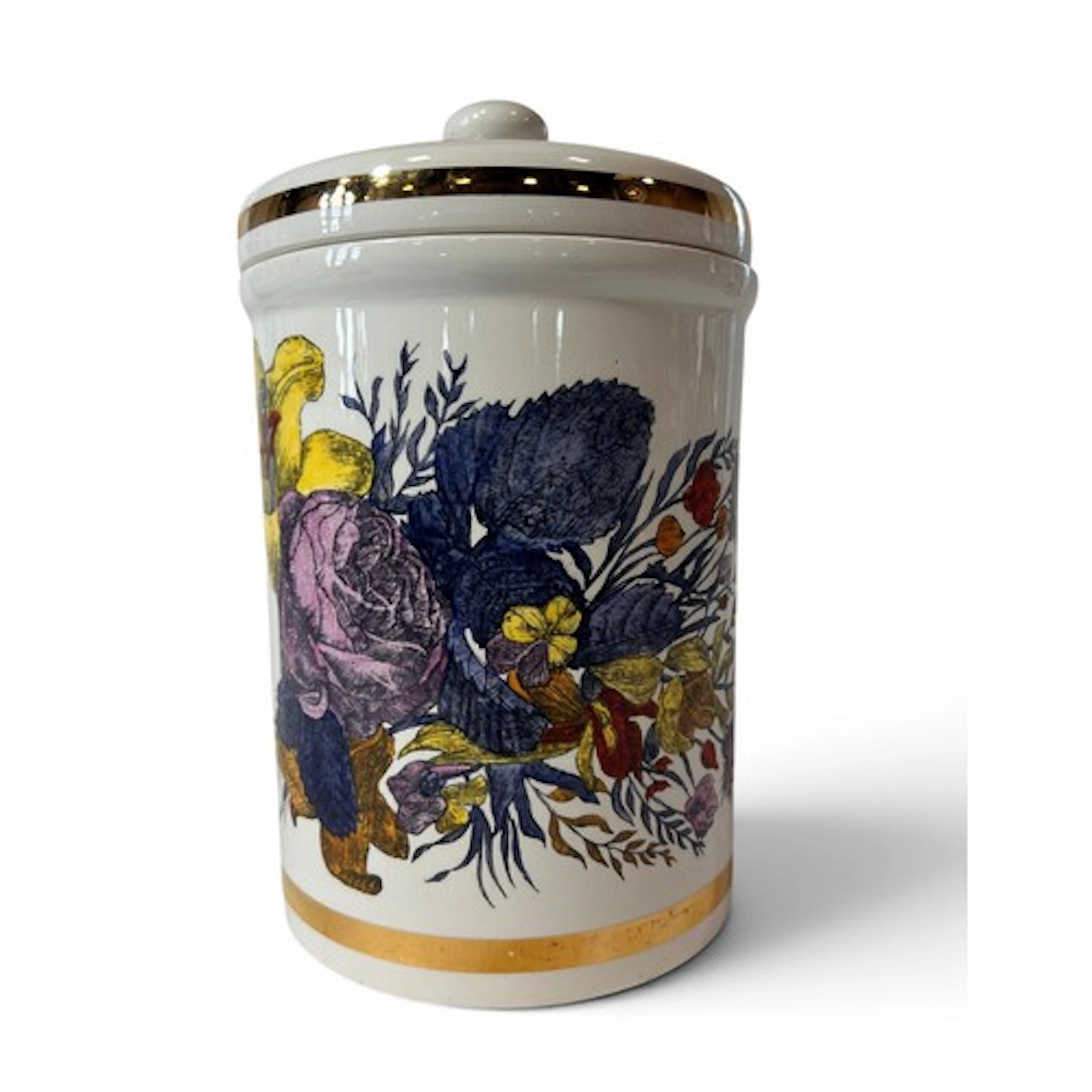 A vintage Piero Fornasetti ceramic lidded soap jar.