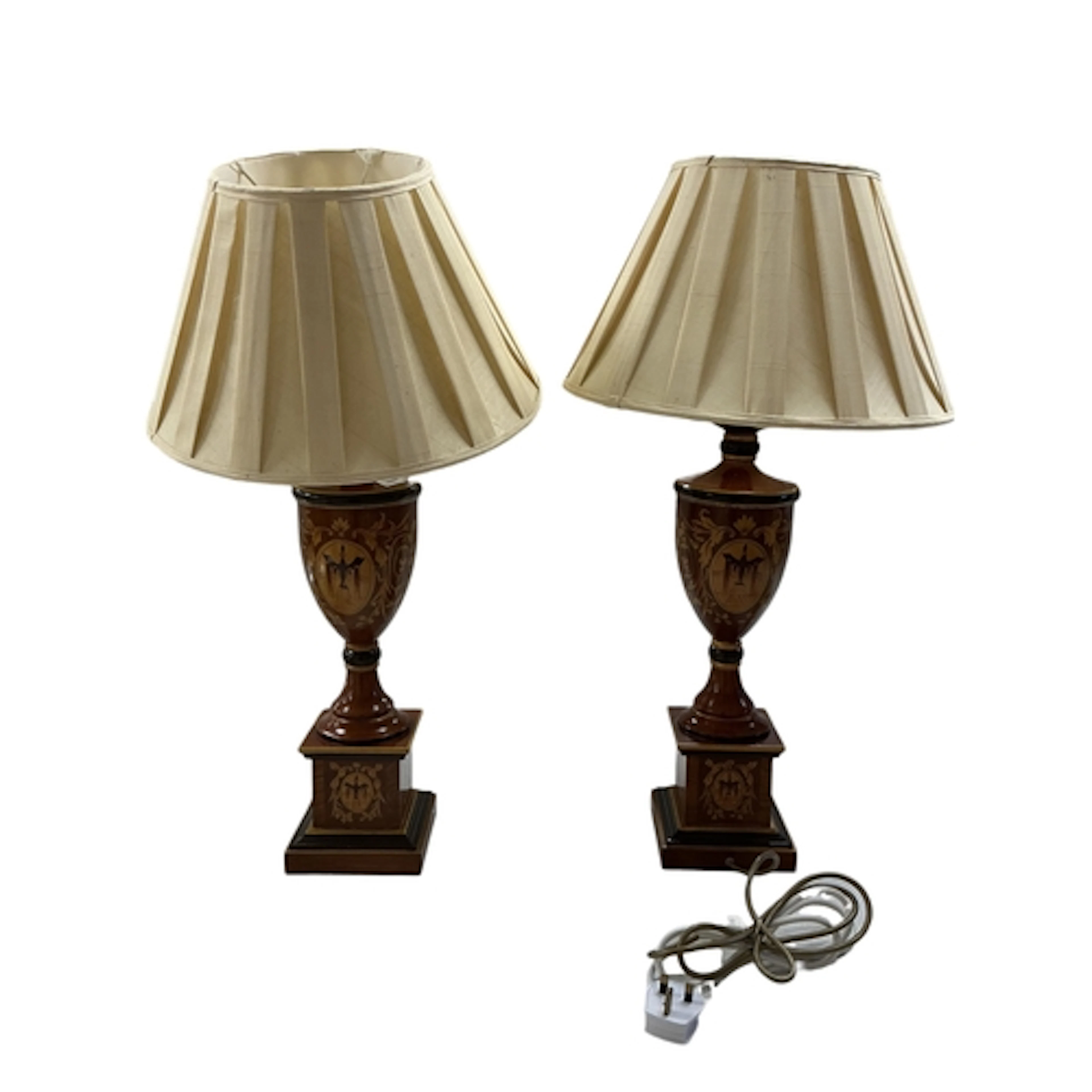 A pair of Contemporary painted wood urn form table lamps and...