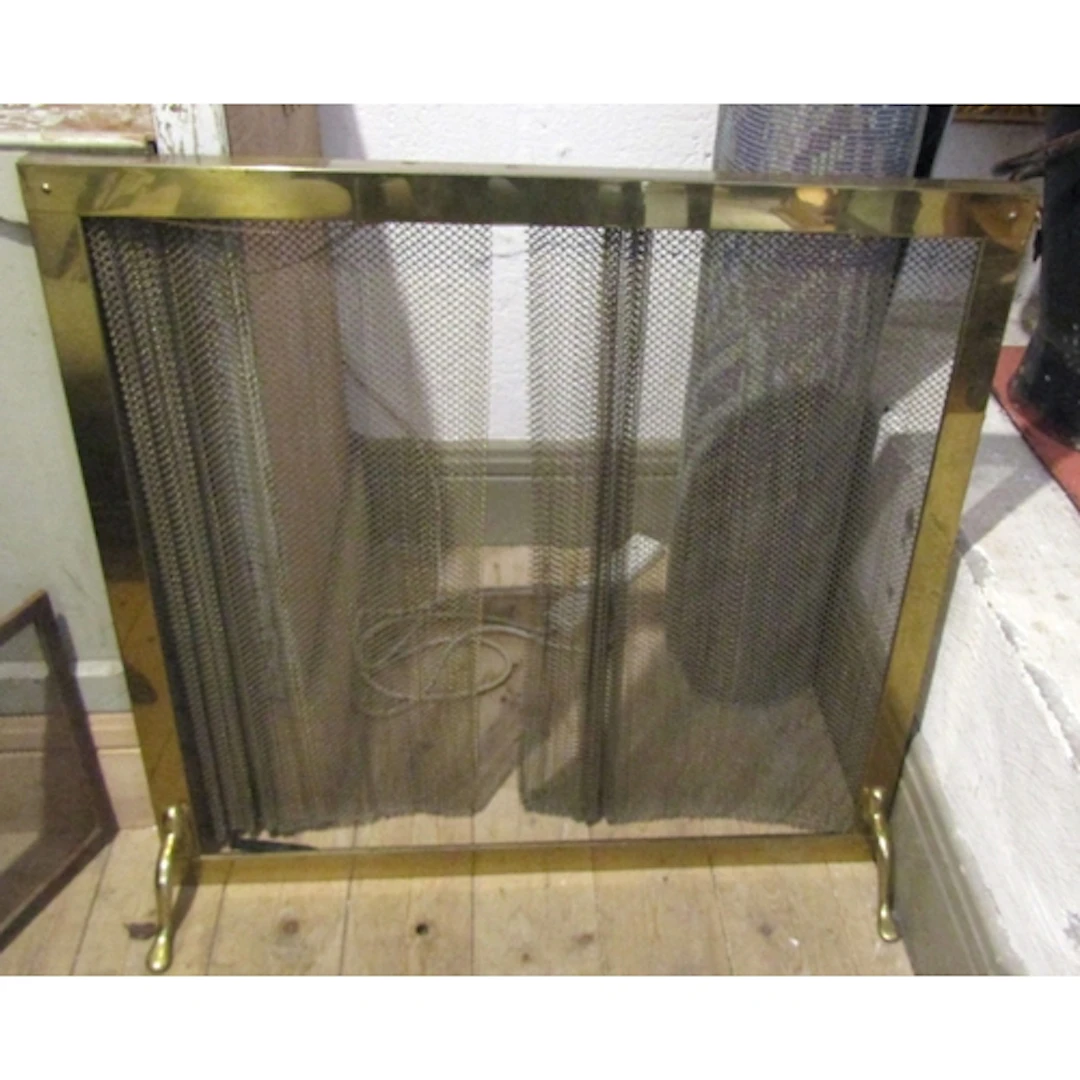 Cast Brass Fire Guard with Curtain Draw Mesh Full Size