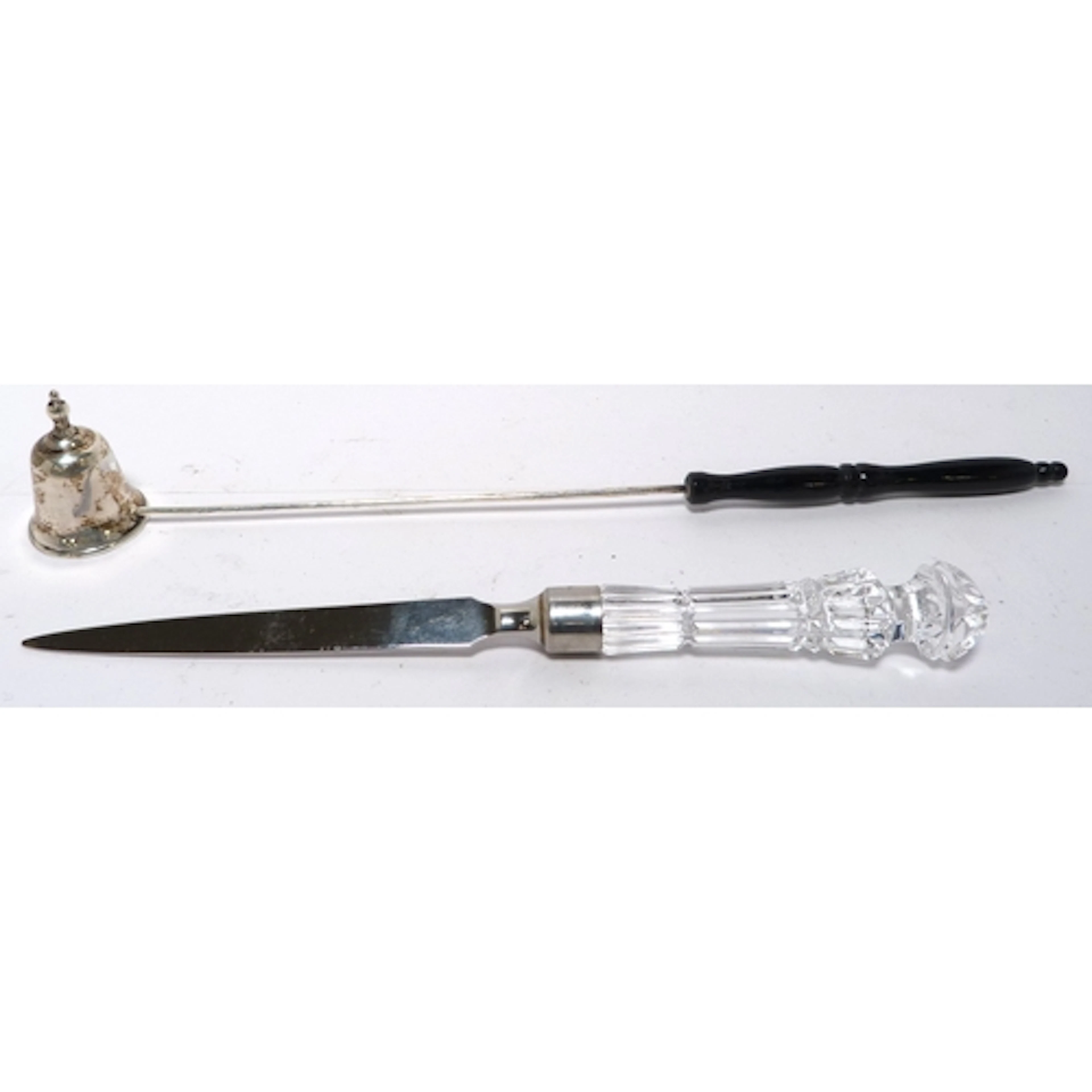 Sterling 925 silver candle snuffer with turned ebonised hand...