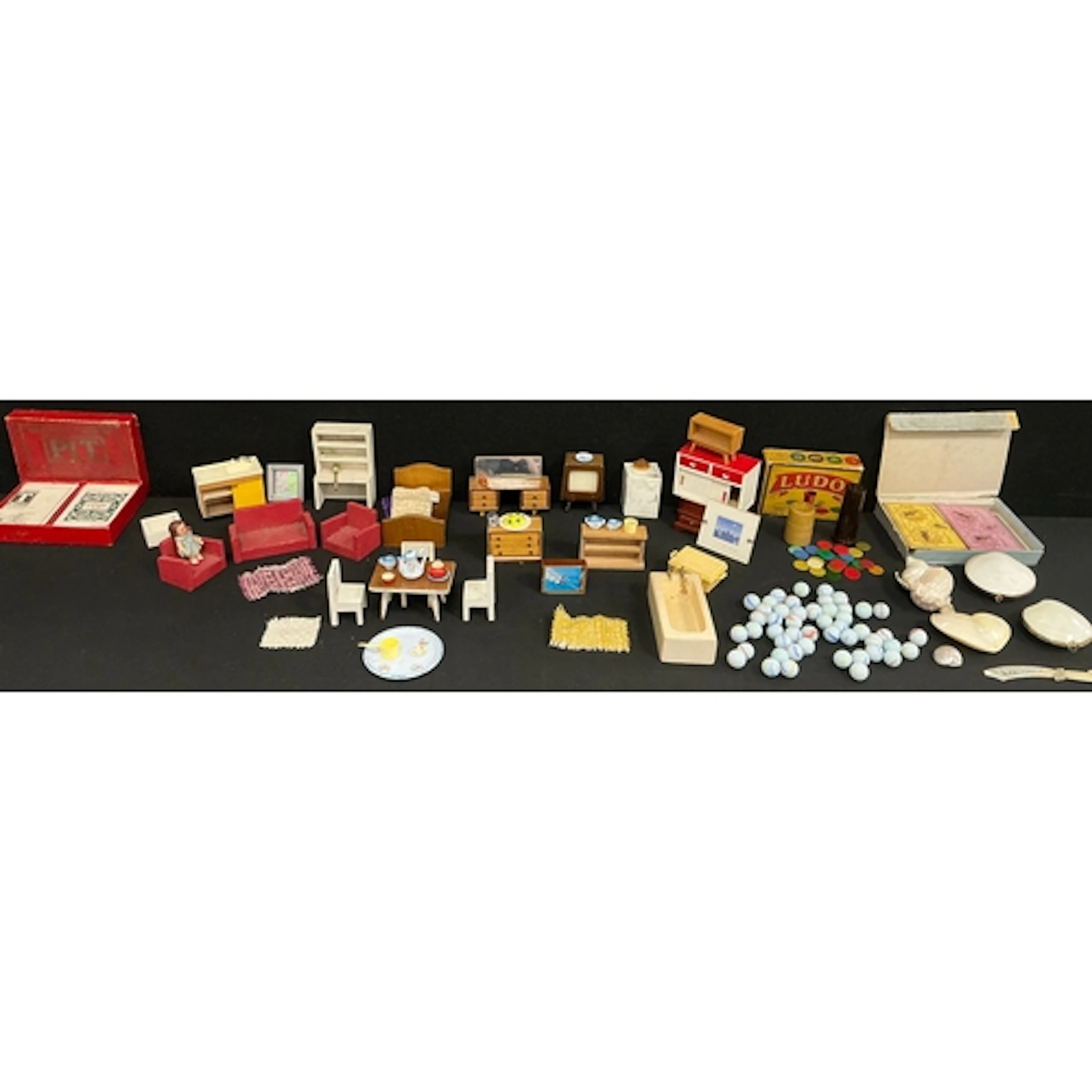 Dolls house furniture to include a mid century style dressin...