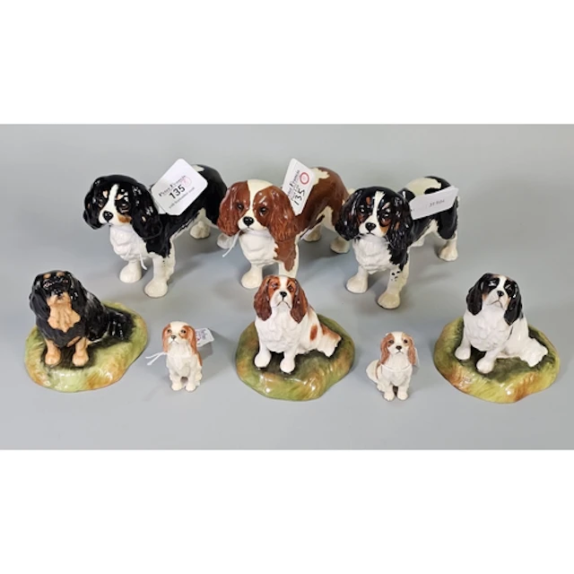 Collection of china King Charles Spaniel dogs, including, 'B...