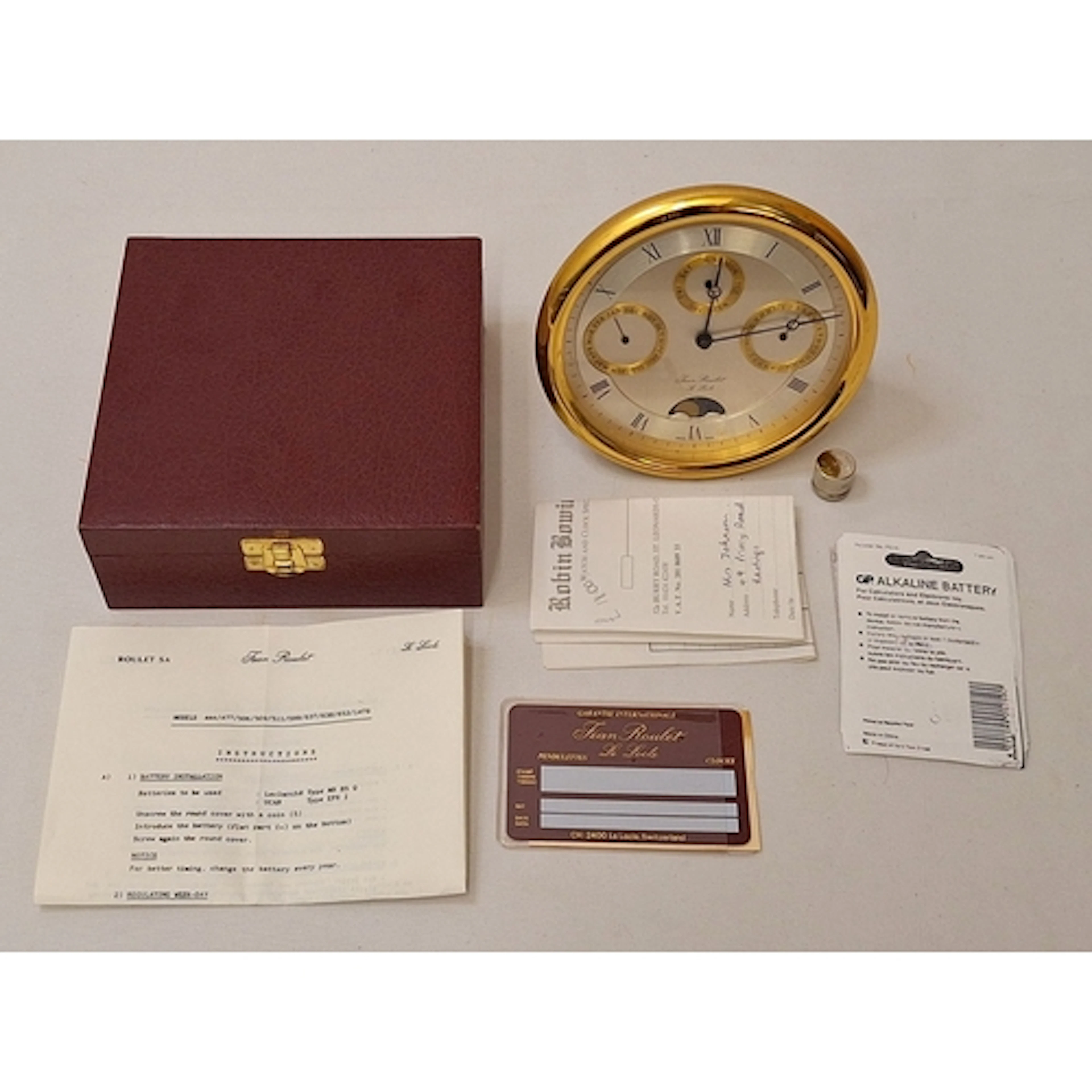 Vintage Jean Roulet Desk Clock, quartz movement, brushed sil...