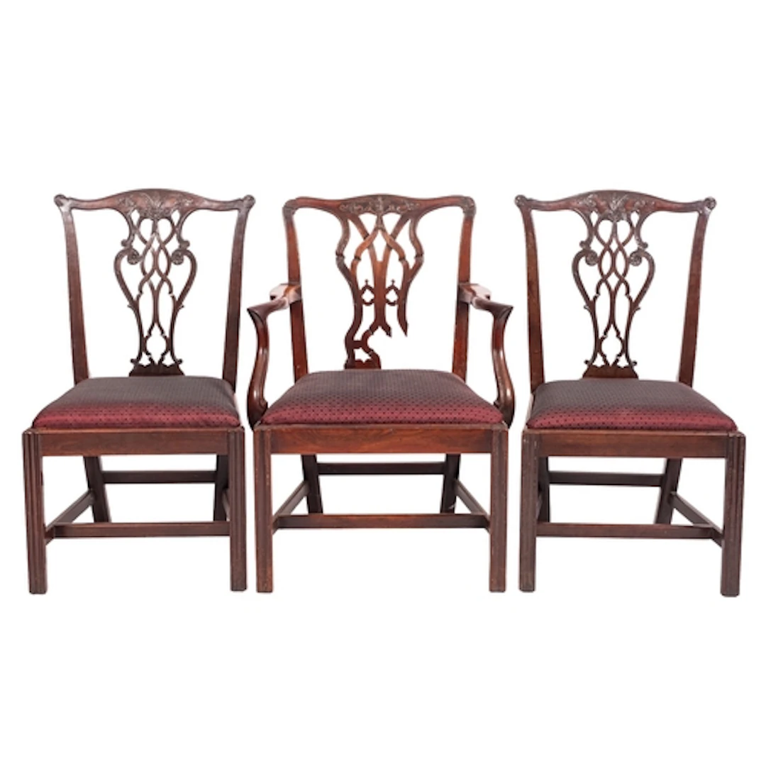 An associated group of nine George III mahogany dining chair...