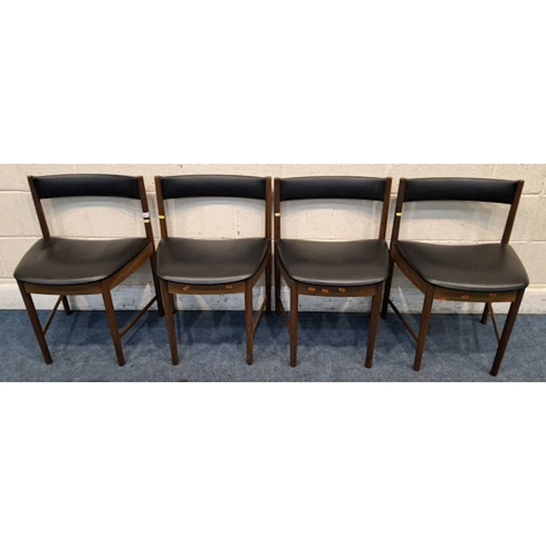 A SET OF FOUR MCINTOSH MID-CENTURY TEAK CHAIRS, with black v...