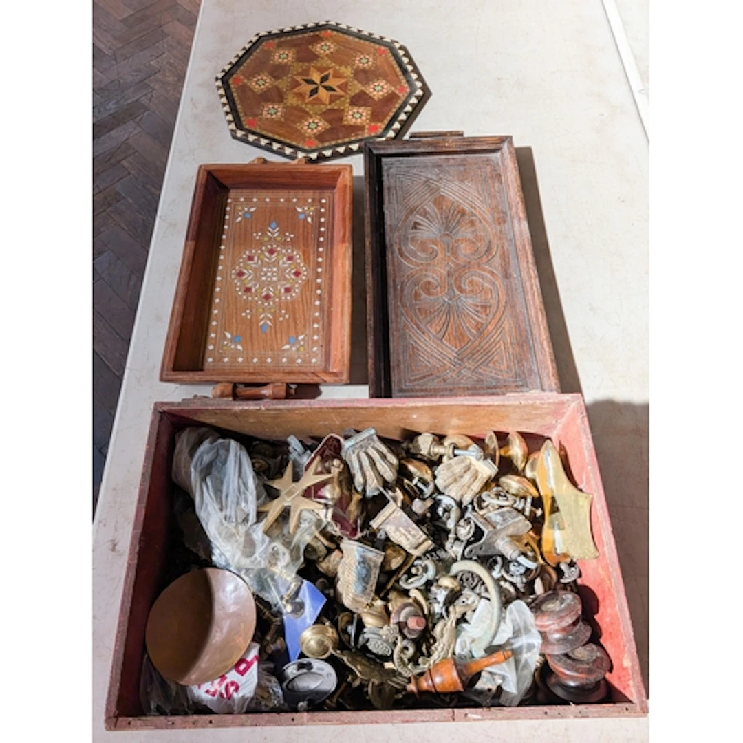 Brass door fittings and handles together with three decorati...