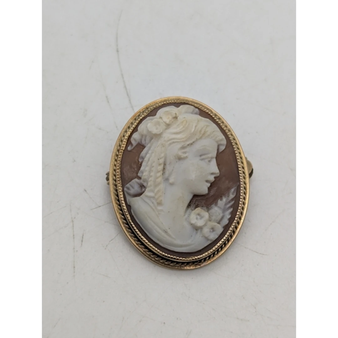 An oval cameo brooch, mounted in a 9ct yellow gold frame. ha...
