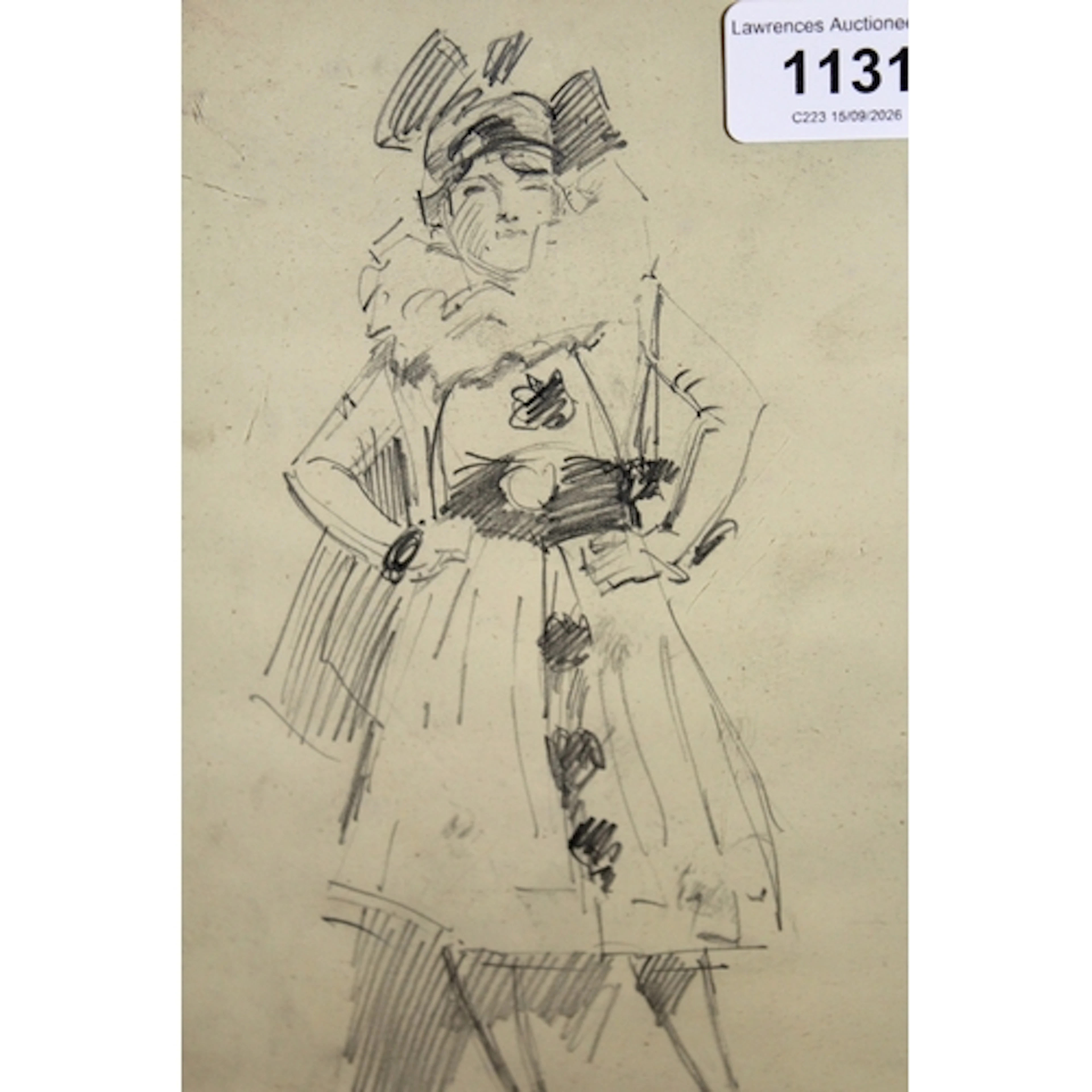 Pencil drawing, portrait of a lady, Belgravia Gallery label ...