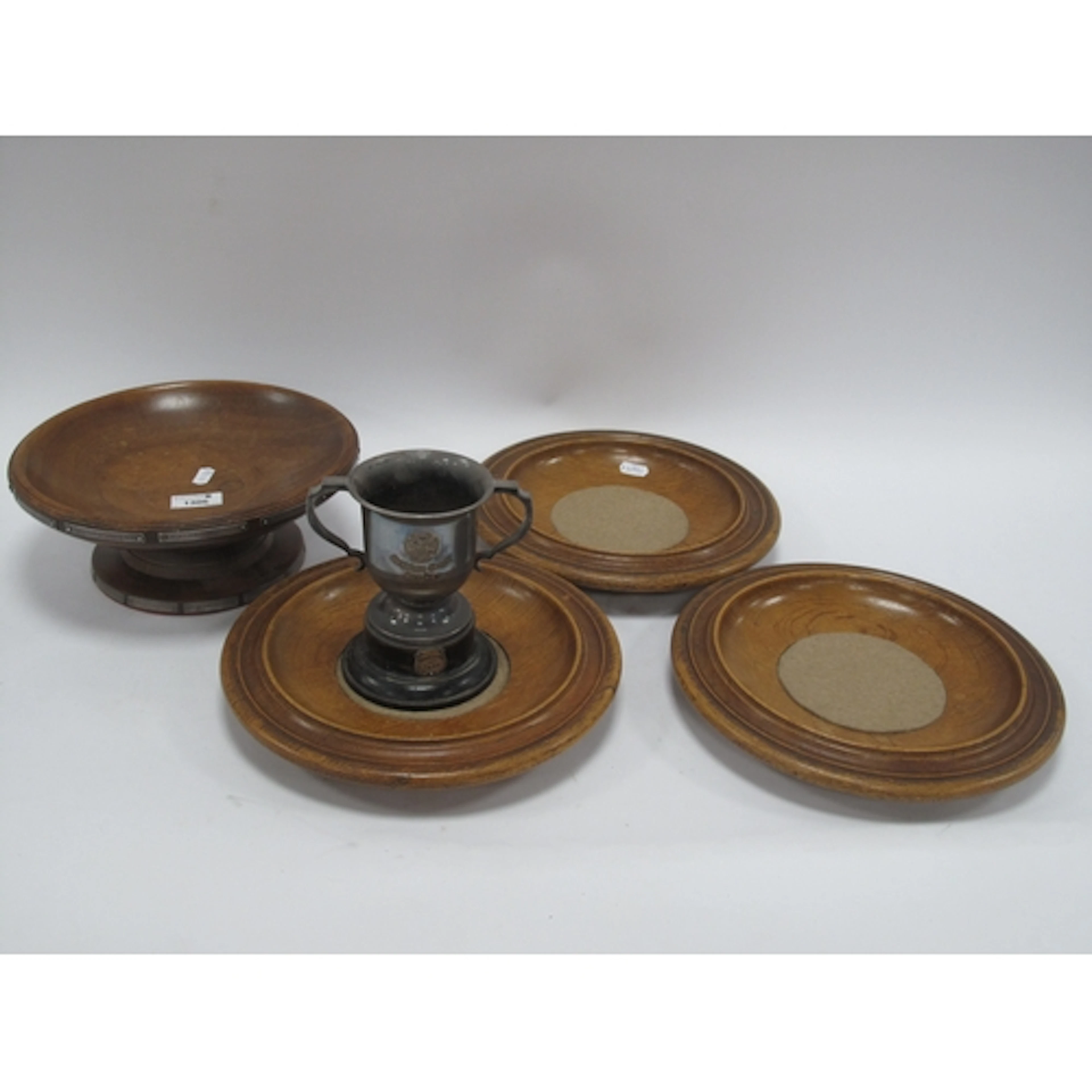 Mahogany Pedestal Dish, with applied white metal plaques, Ro...