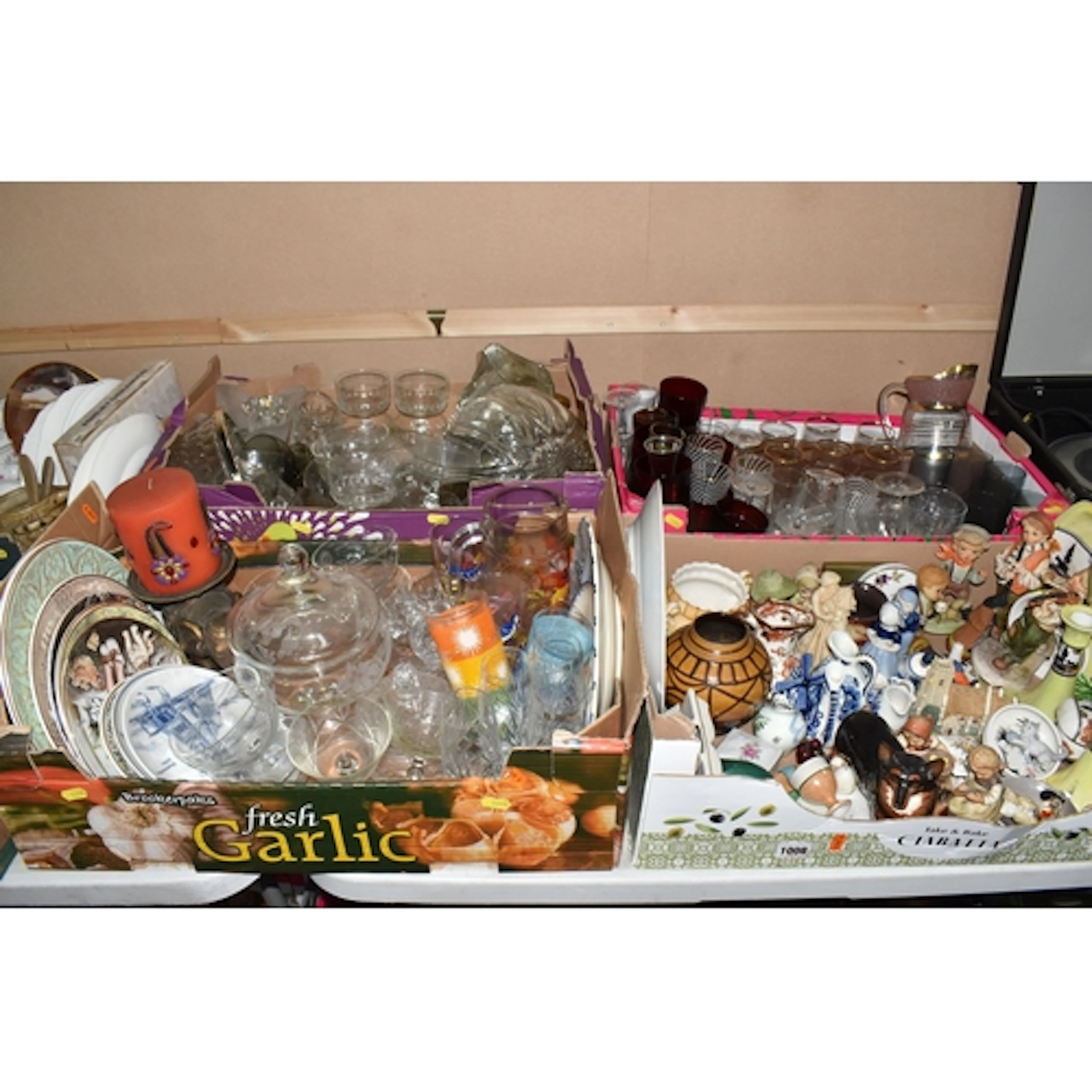 FOUR BOXES OF CERAMICS AND GLASS WARE, to include a Carstens...