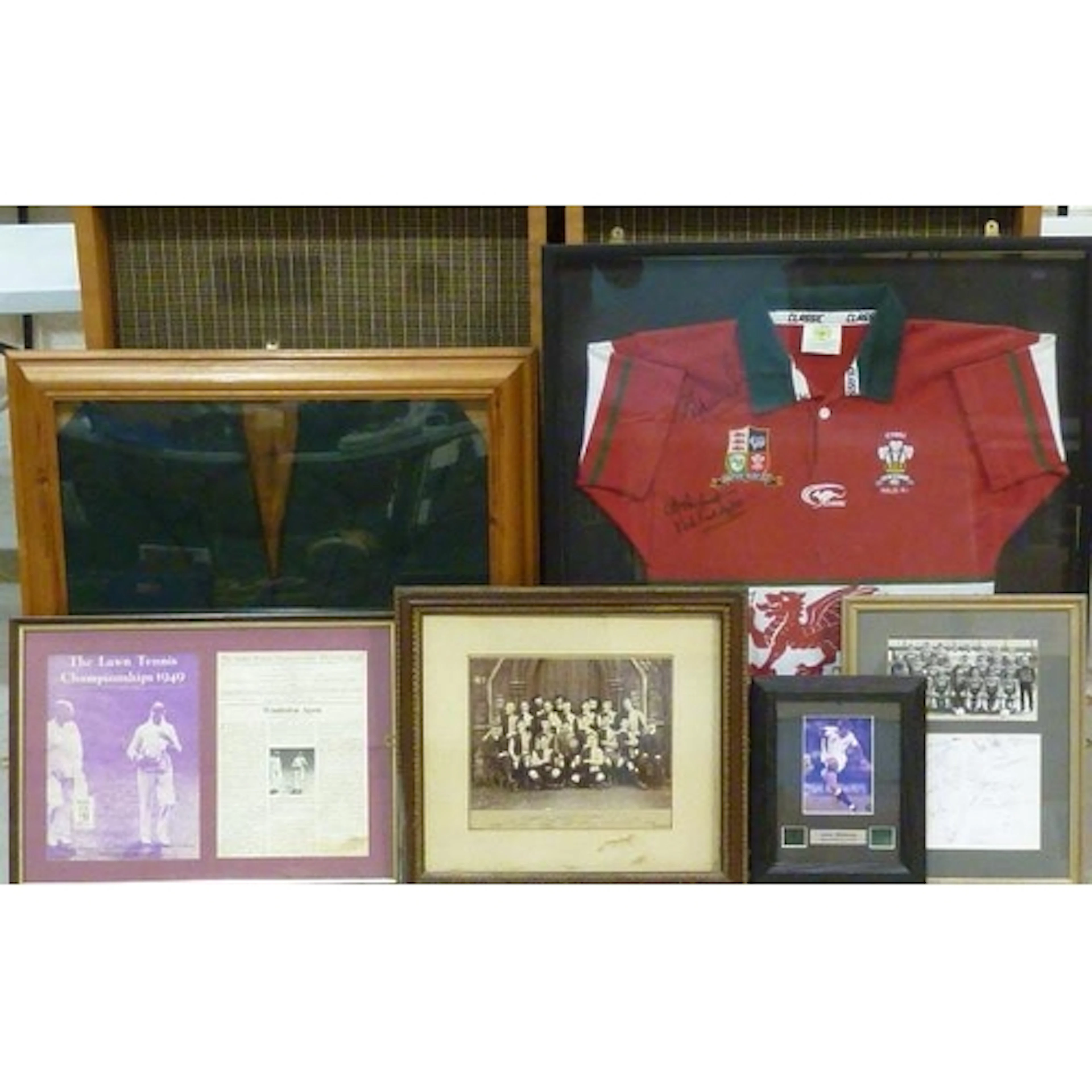 A framed British Isles XIII/Wales rugby league, red, green a...