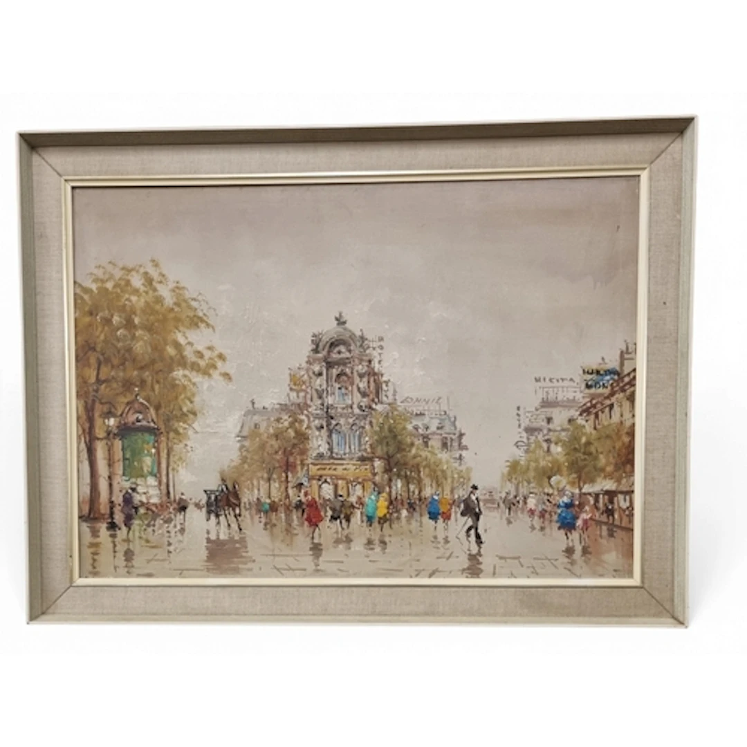 A large early 20th Century Art Deco Oil on Canvas of a Paris...