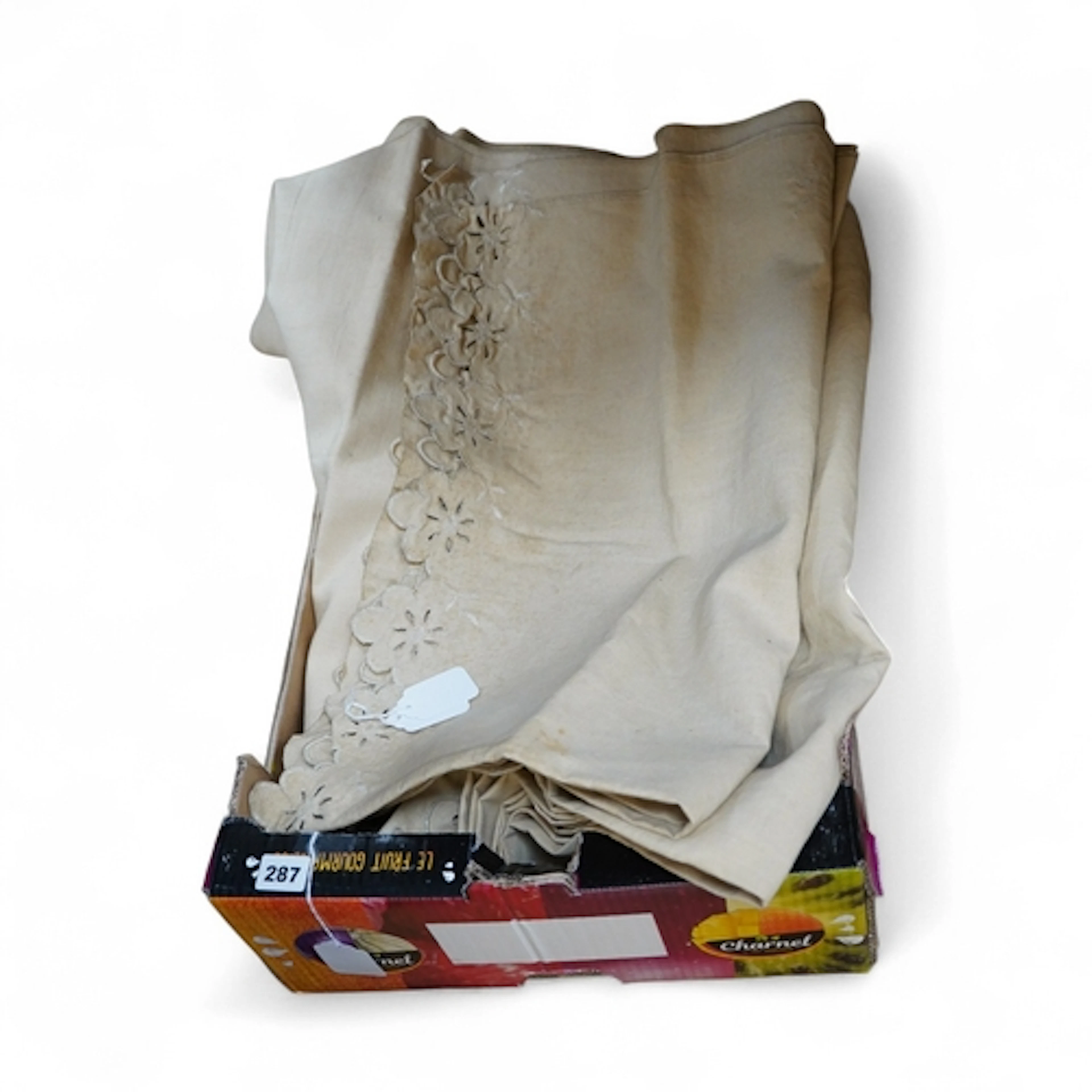 Three French provincial ecru coloured top sheets, with scall...