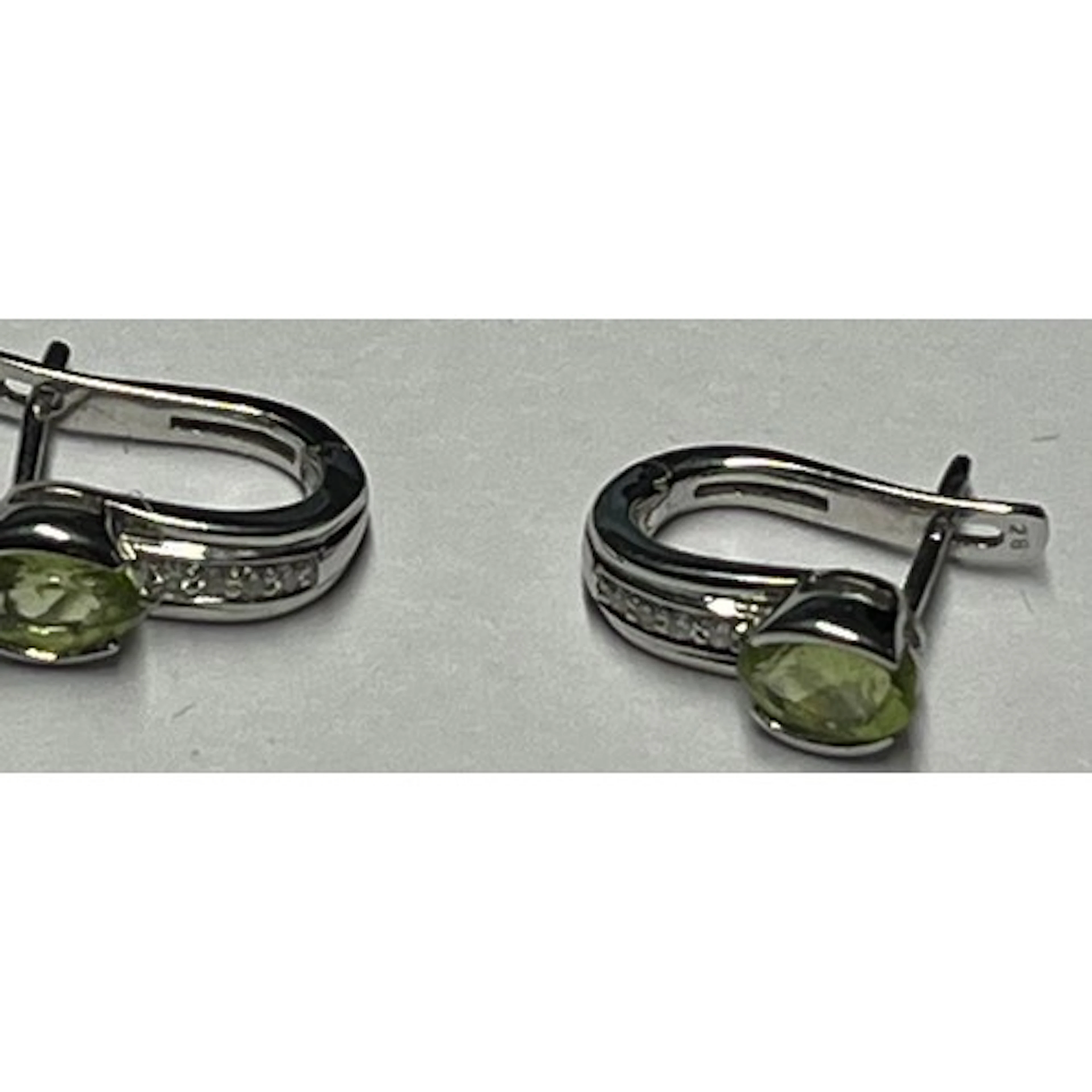 Pair of 18ct white gold set with small diamonds and gems ear...