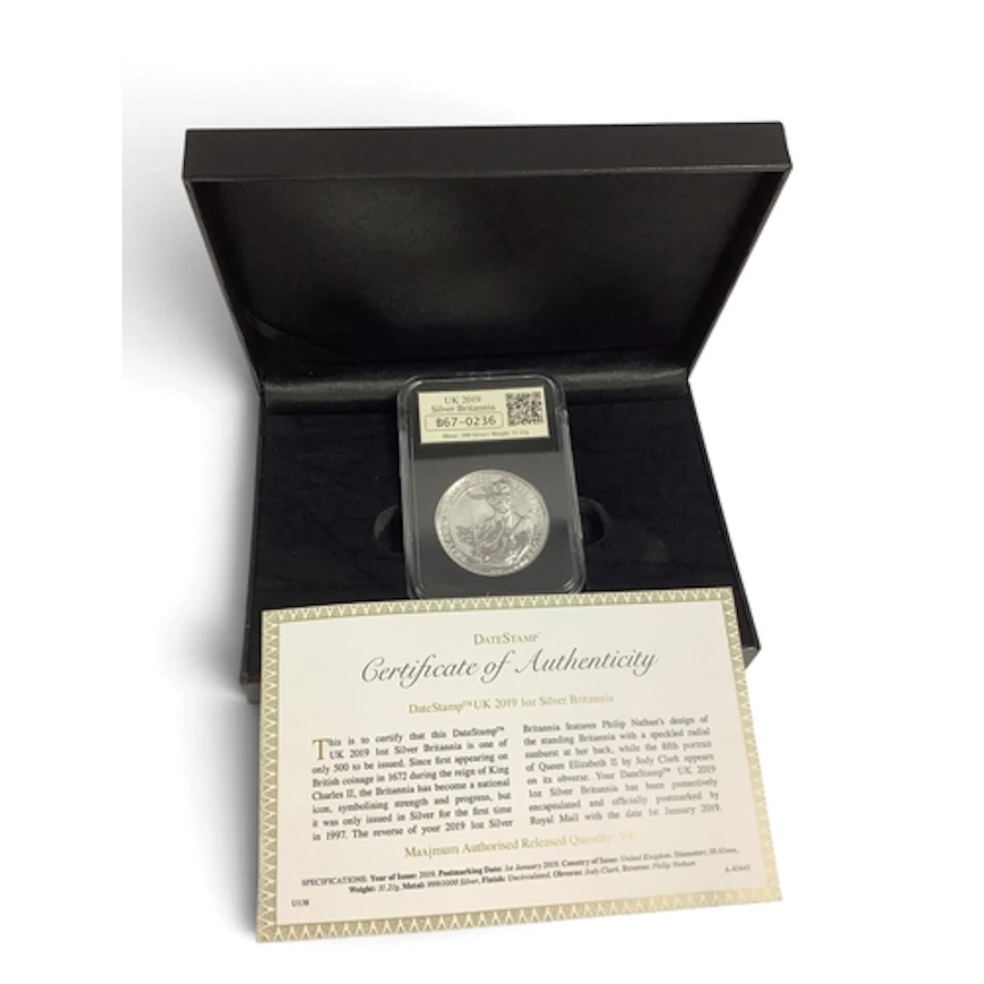 2019 One Ounce Fine Silver Britannia DateStamp Issue, cased ...