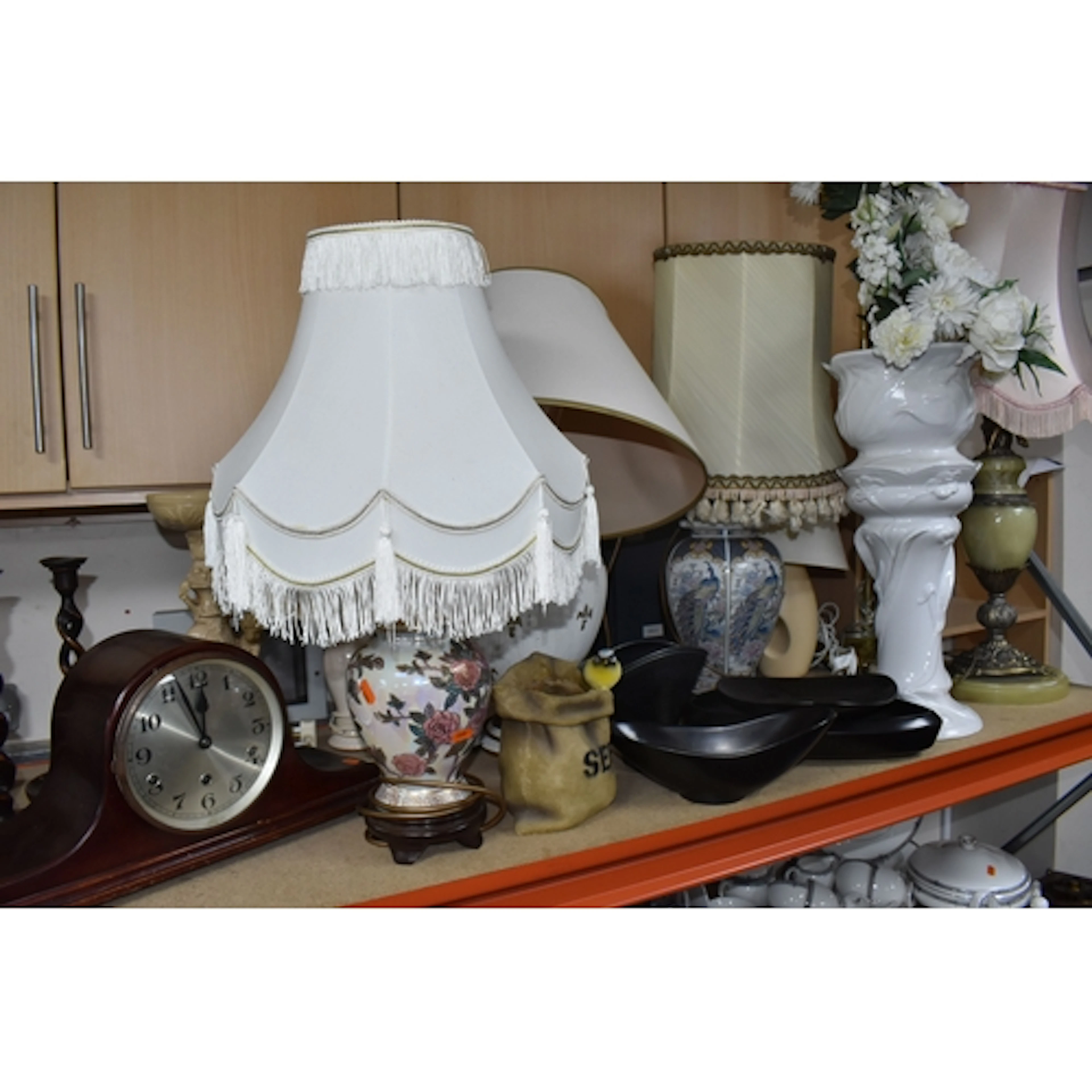 A GROUP OF LARGE LAMPS AND DECORATIVE ITEMS to include seven...