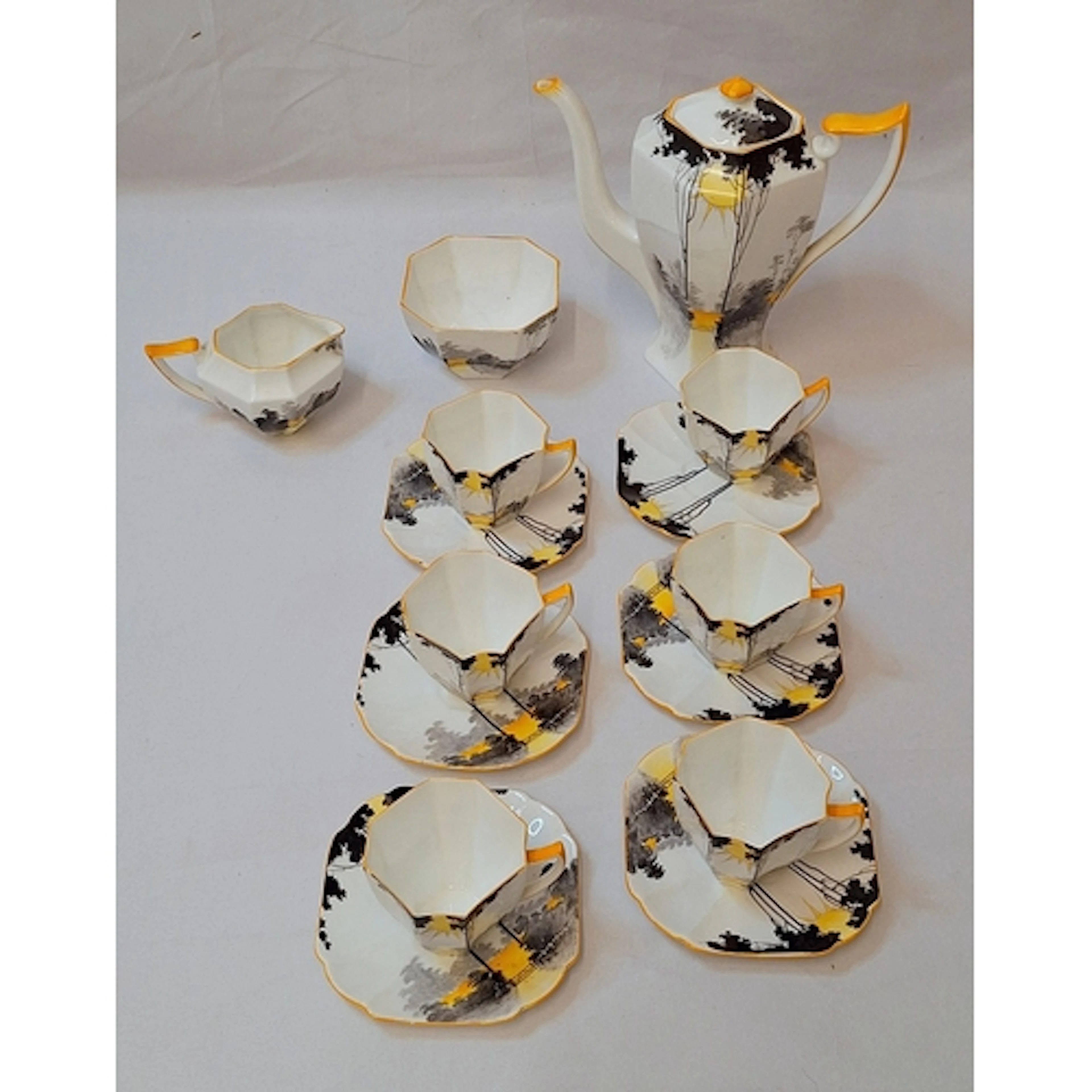 Shelley Sunrise & Tall Trees pattern Queen Anne coffee servi...