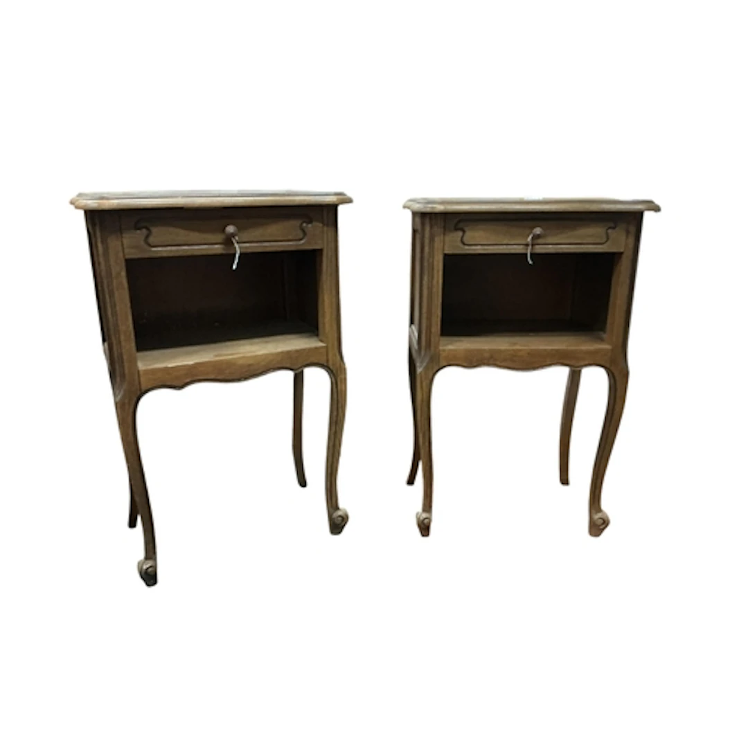 A pair of French oak bedside cabinets, width 44cm, depth 29c...