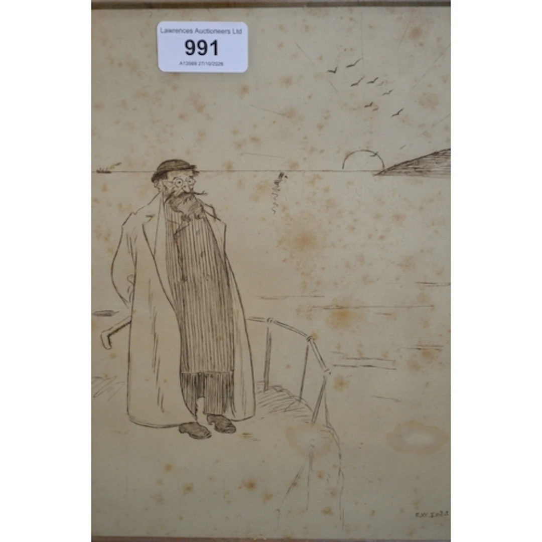 E. W. Todd, late 19th Century ink sketch, a German Professor...