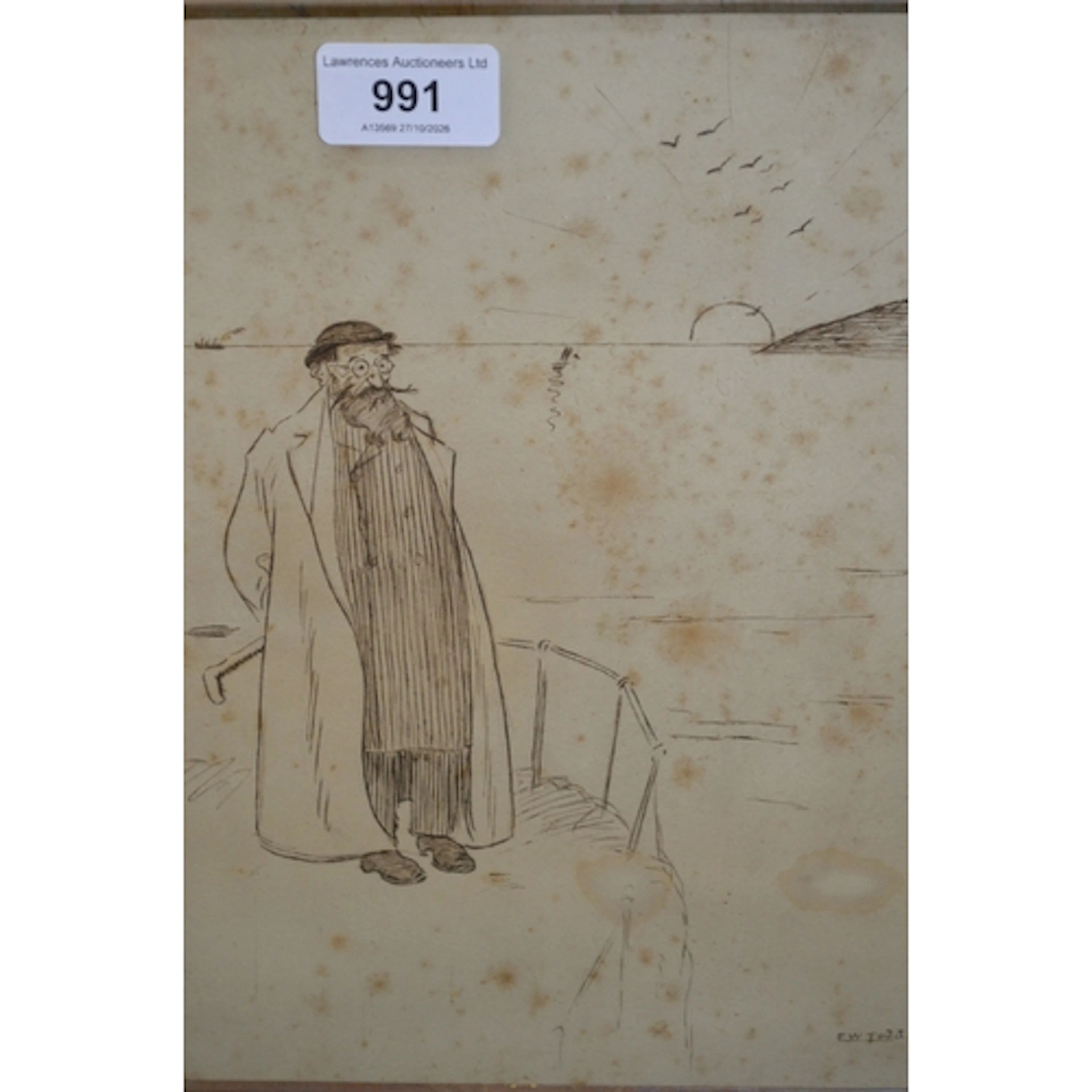 E. W. Todd, late 19th Century ink sketch, a German Professor...