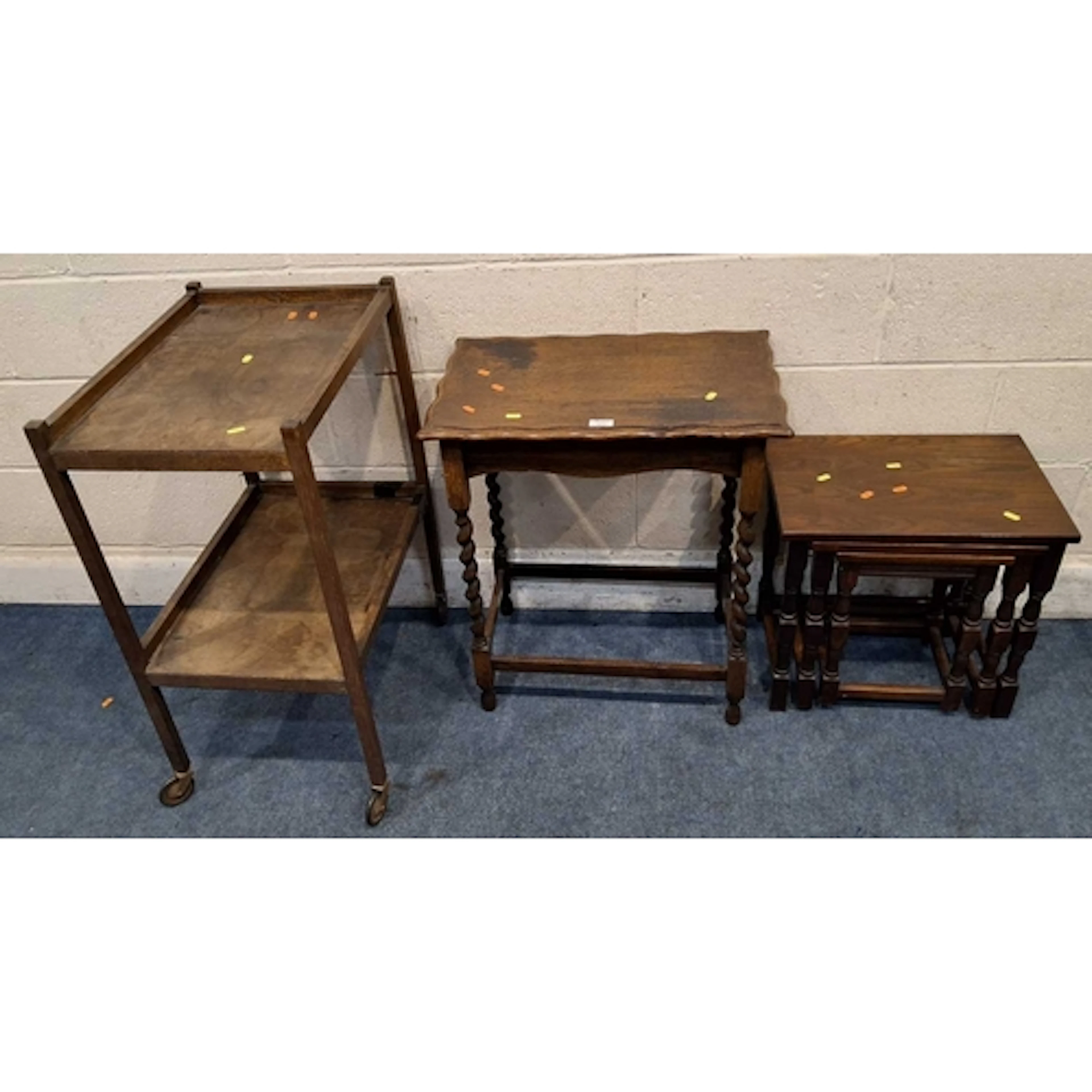 THREE PIECES OF OAK OCCASIONAL FURNITURE, to include a table...