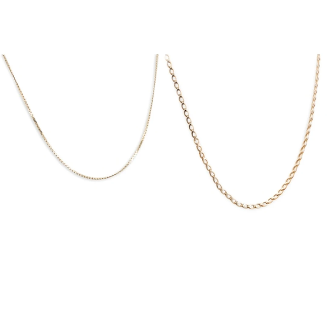 A 9CT GOLD NECK CHAIN, 3.9 g. together with a 14ct chain, 2 ...